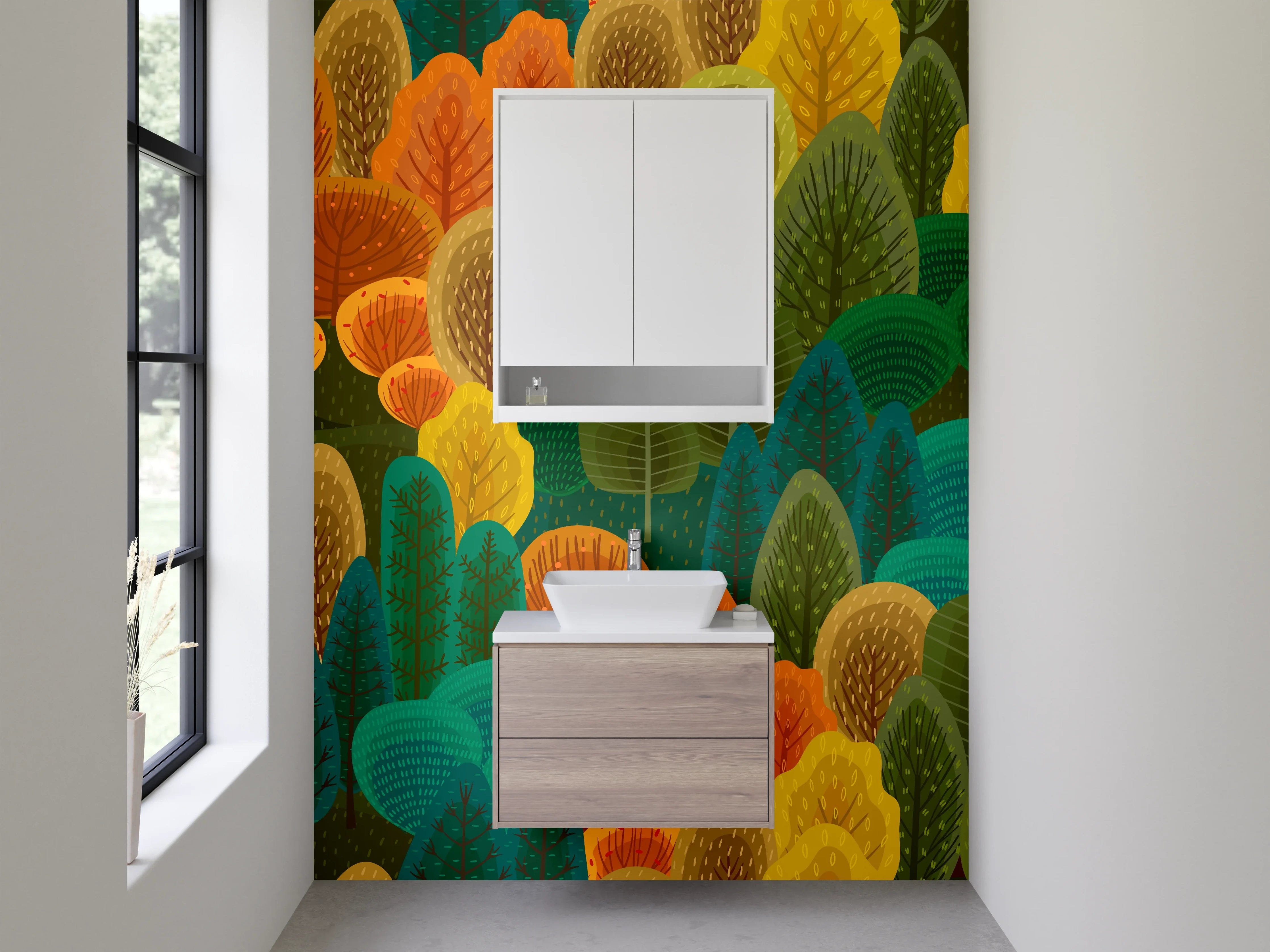 Waschbecken-Rückwand - Bunte Waldlandschaft mit bunten Bäumen