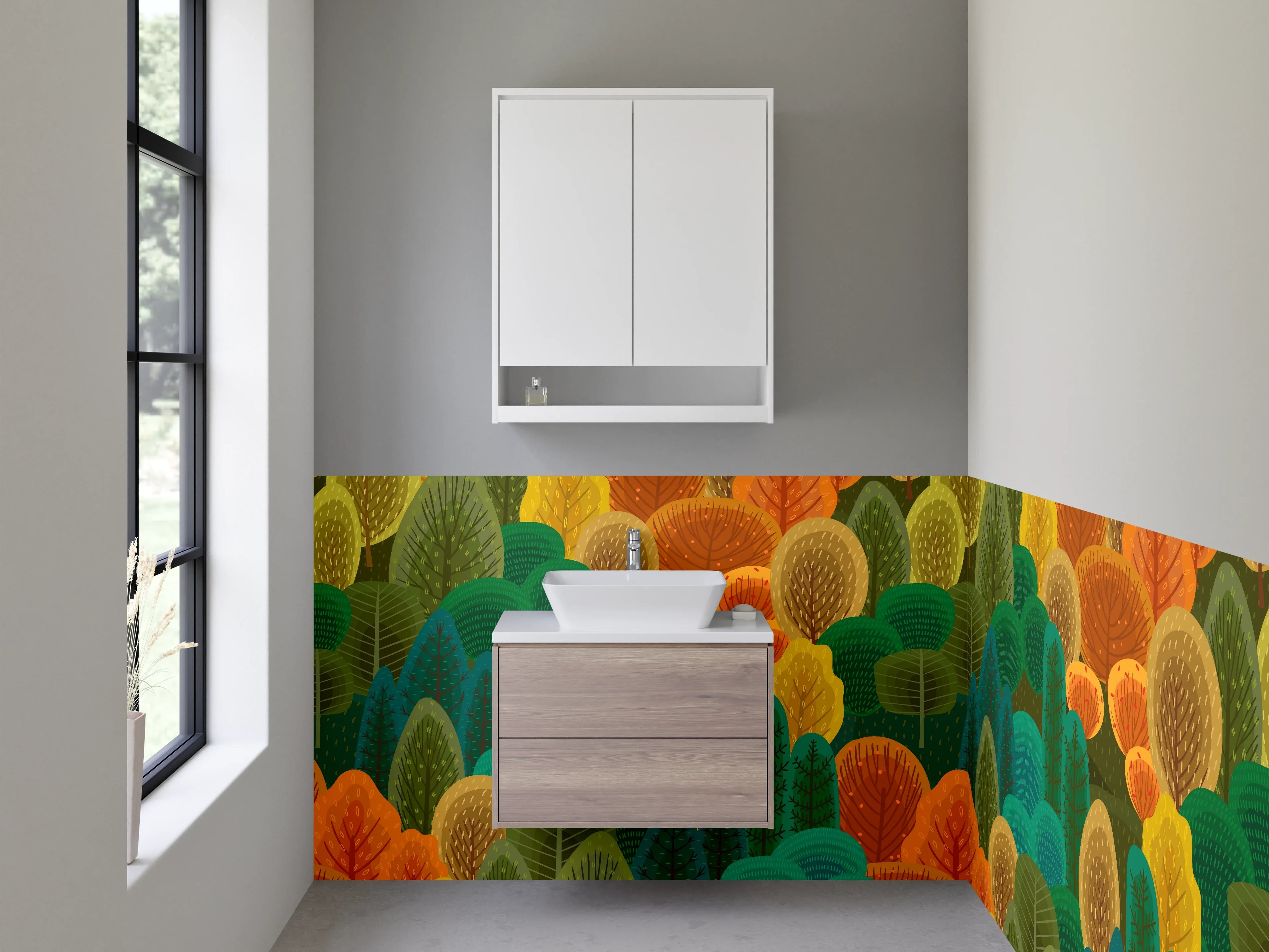 Waschbecken-Rückwand - Bunte Waldlandschaft mit bunten Bäumen