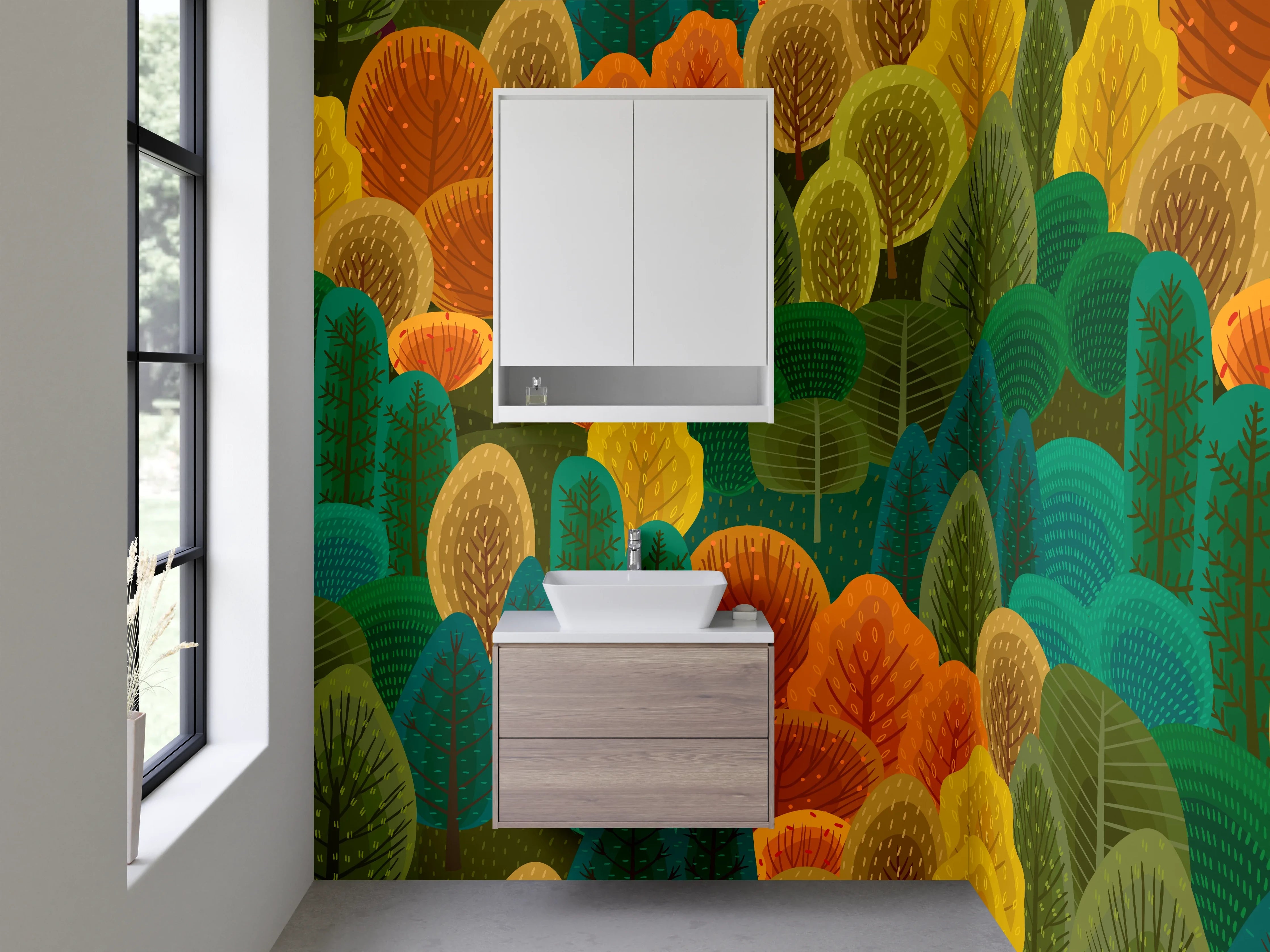 Waschbecken-Rückwand - Bunte Waldlandschaft mit bunten Bäumen