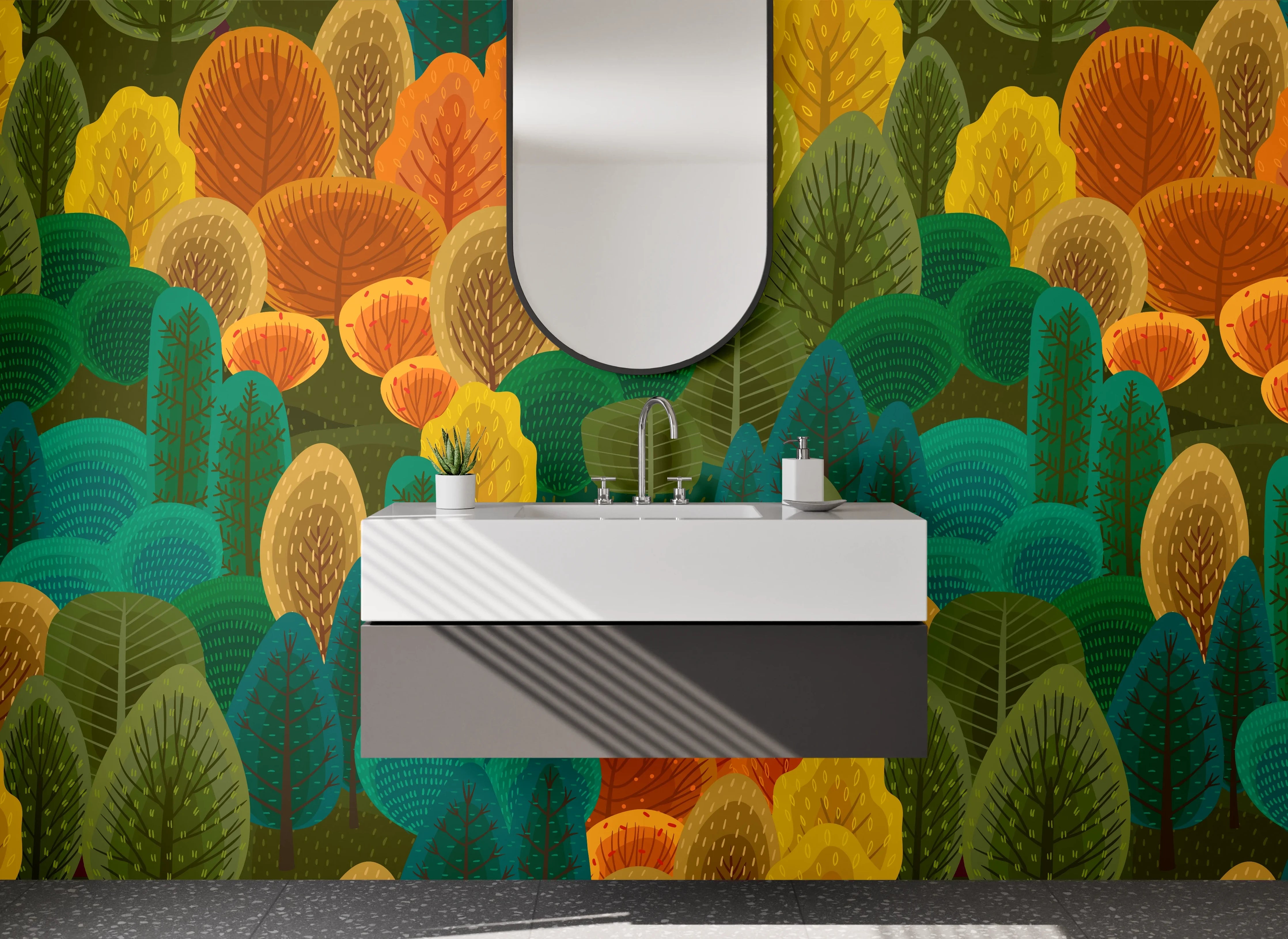 Waschbecken-Rückwand - Bunte Waldlandschaft mit bunten Bäumen