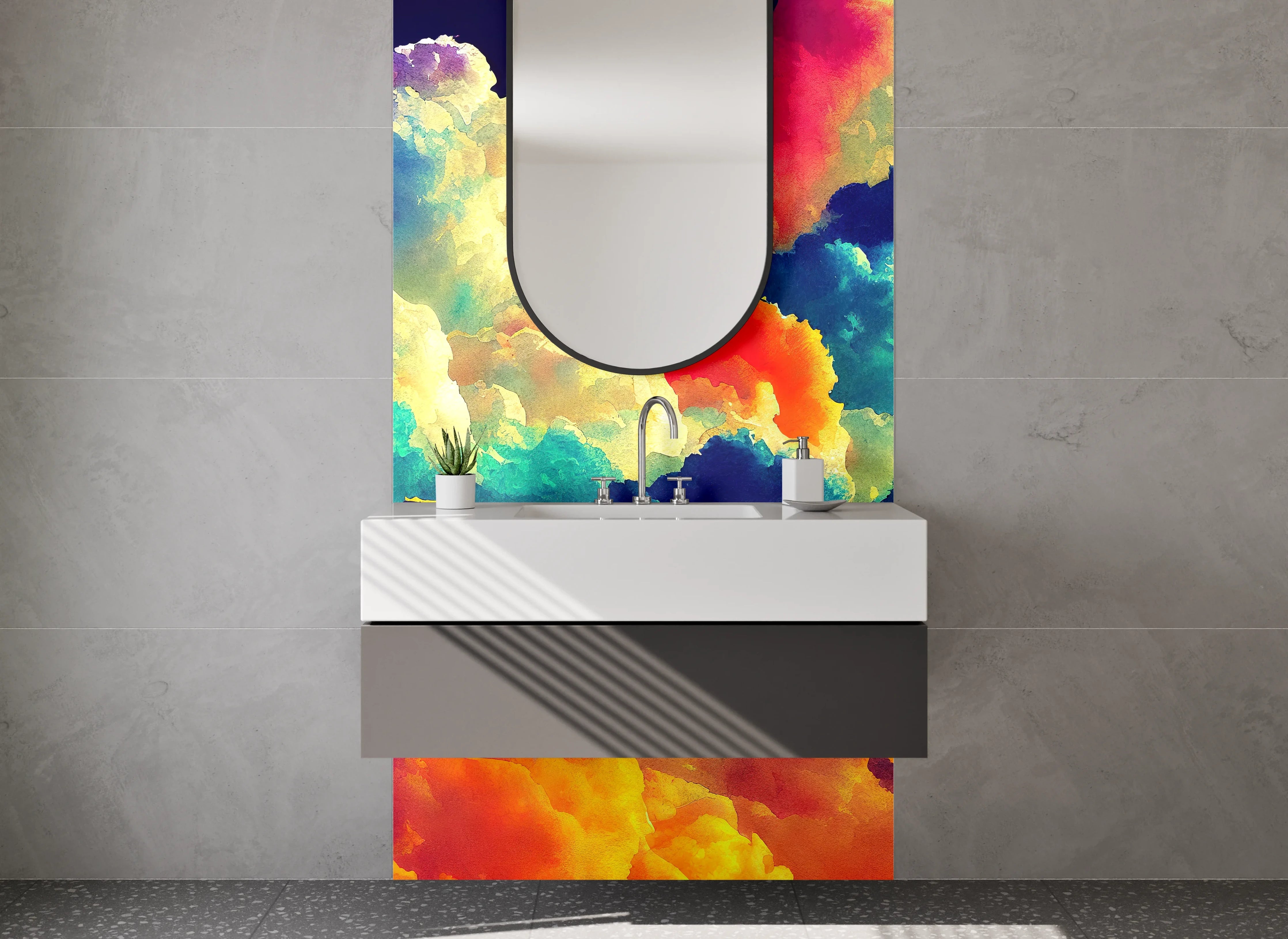 Waschbecken-Rückwand - Bunte Wolken Abstrakt Kunst