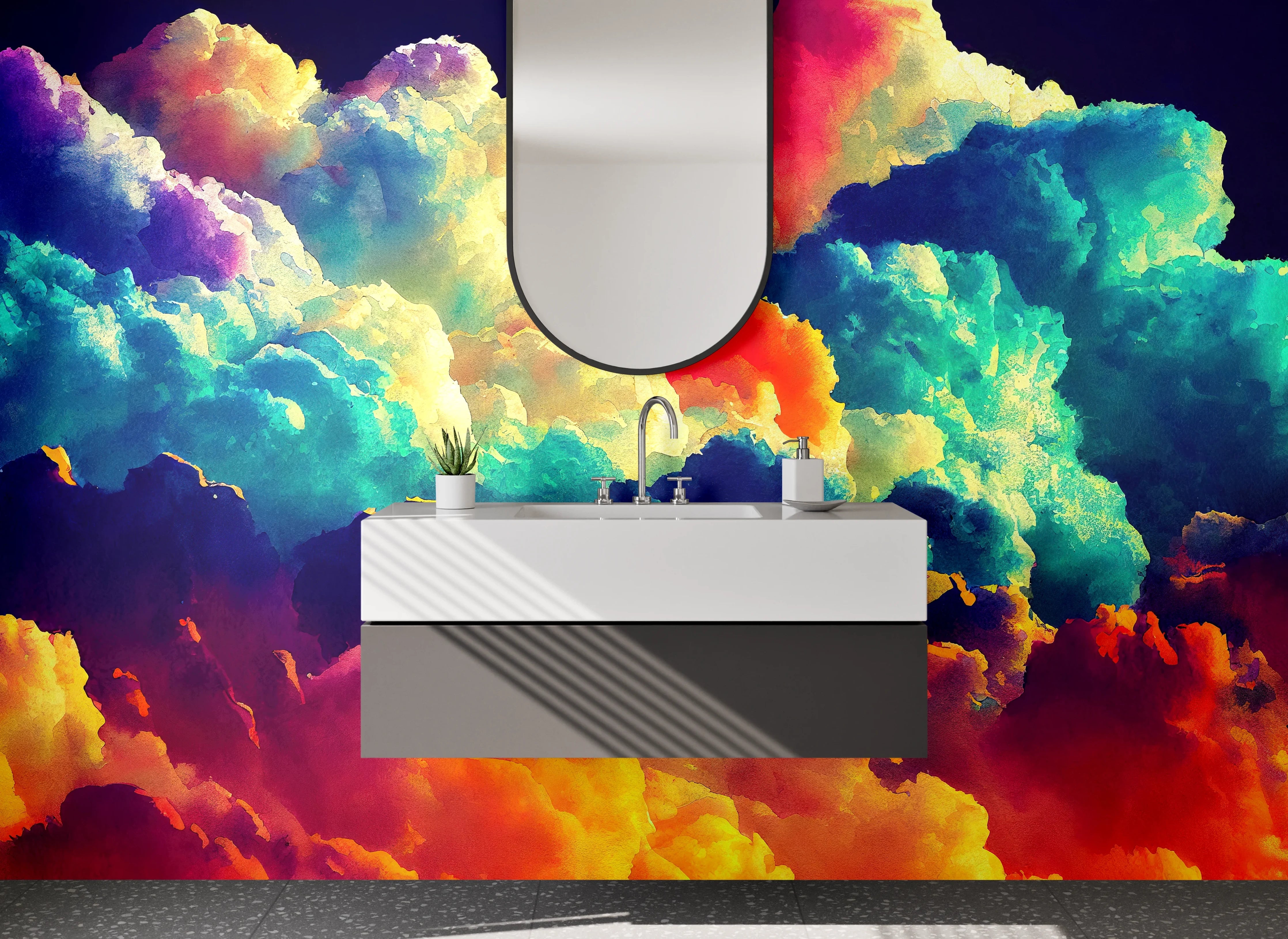 Waschbecken-Rückwand - Bunte Wolken Abstrakt Kunst