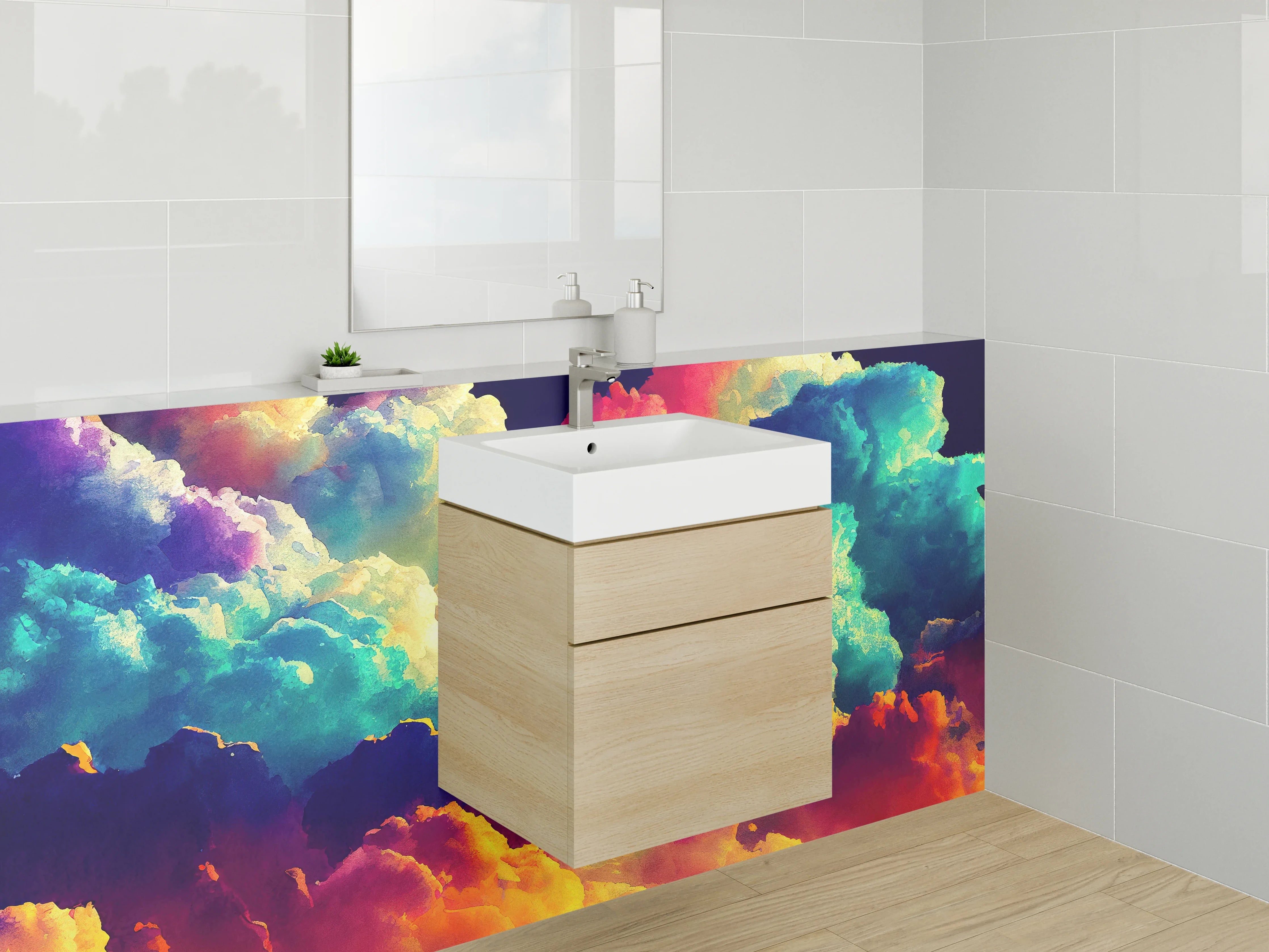 Waschbecken-Rückwand - Bunte Wolken Abstrakt Kunst