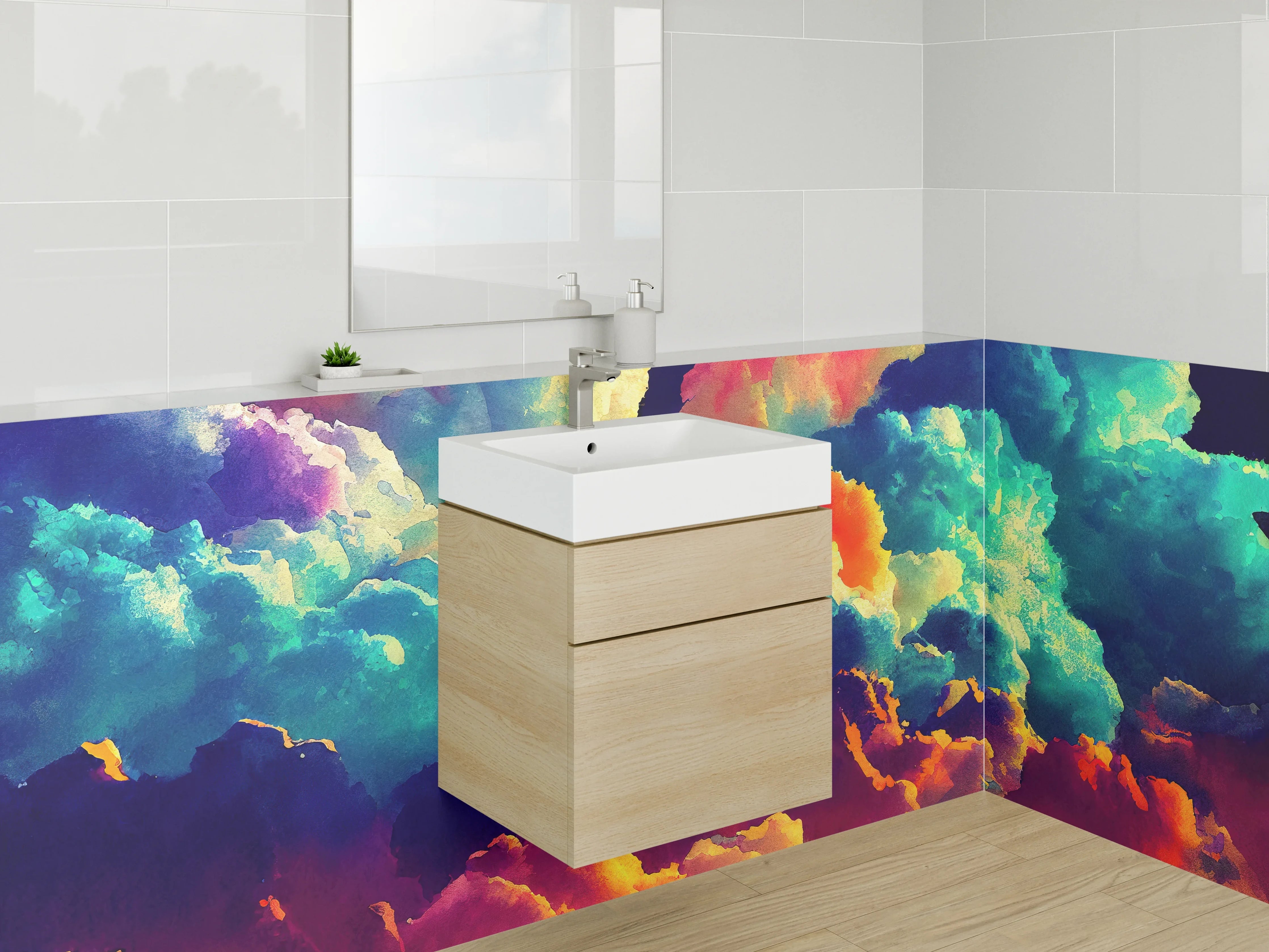 Waschbecken-Rückwand - Bunte Wolken Abstrakt Kunst