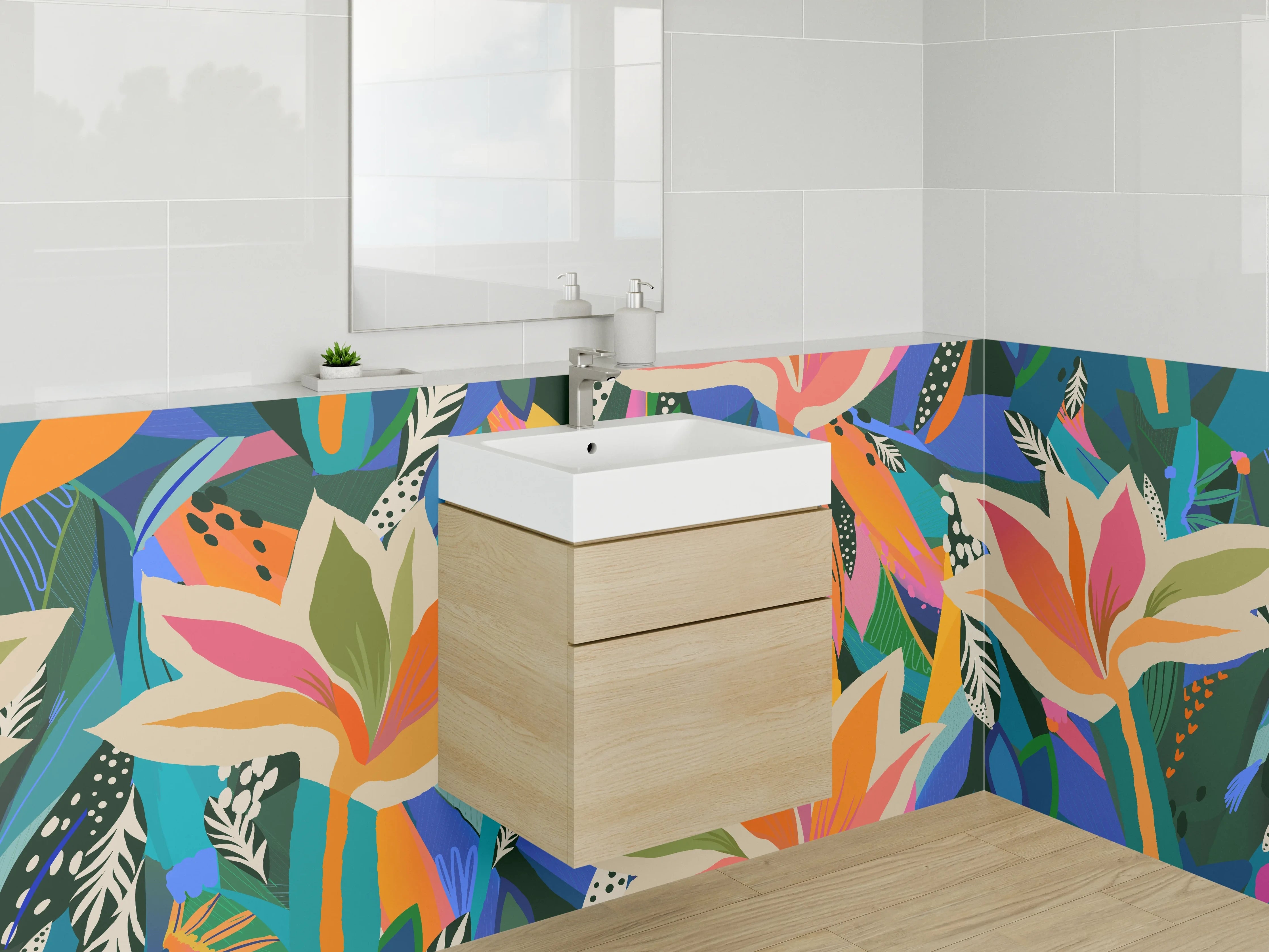 Waschbecken-Rückwand - Bunte abstrakte Blumen Illustration