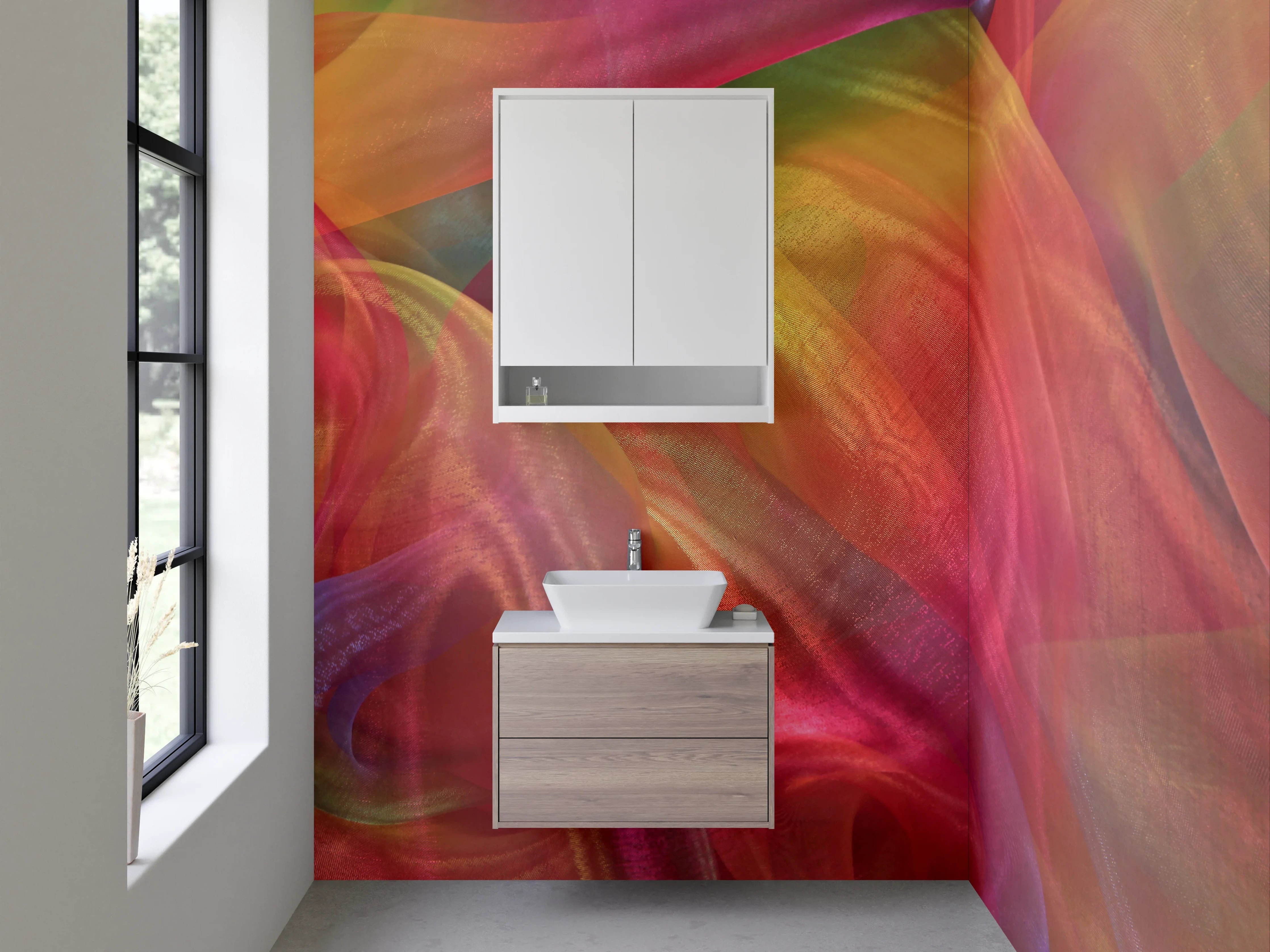 Waschbecken-Rückwand - Bunte abstrakte Farbvielfalt Stoff-Optik