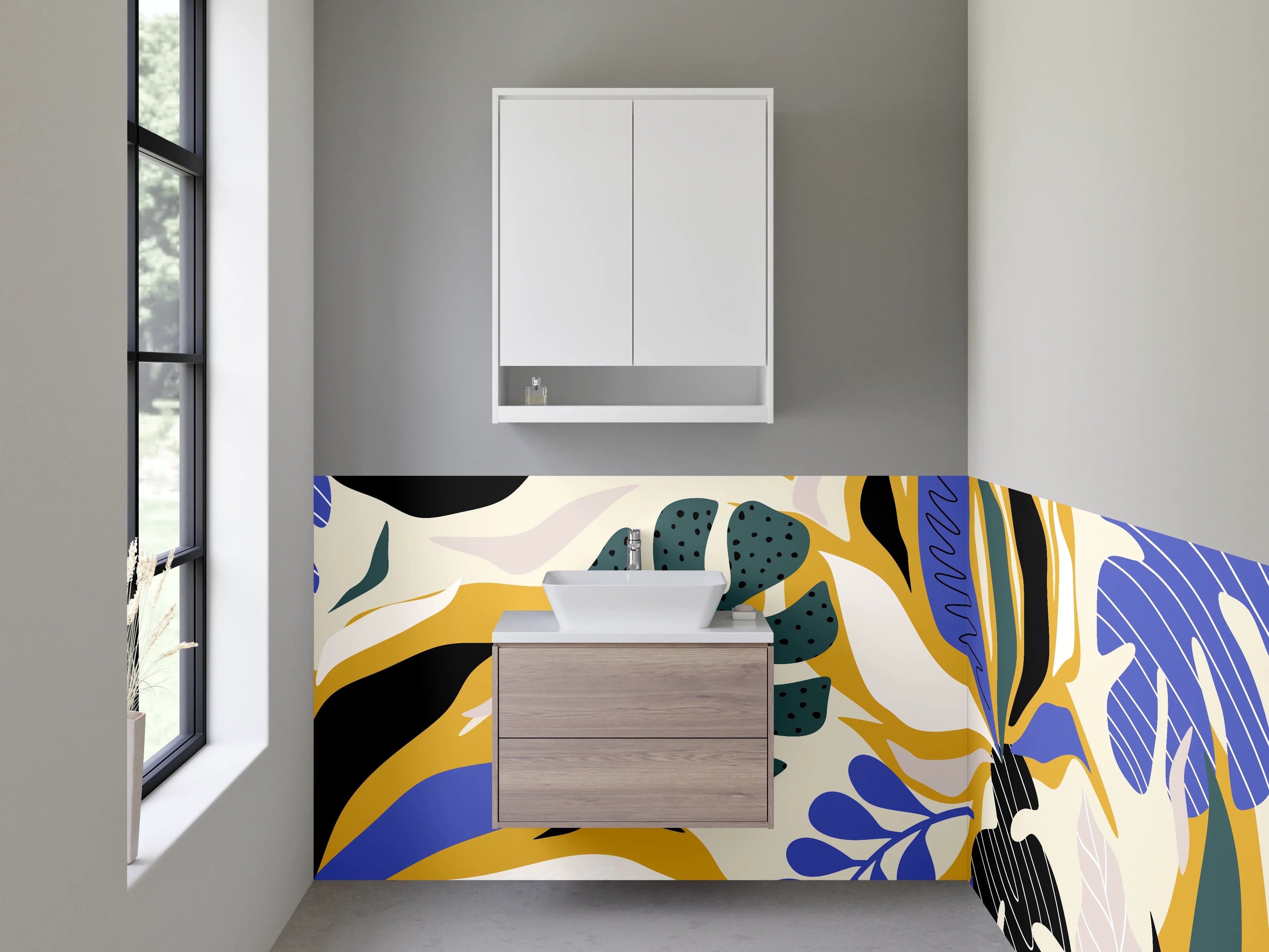 Waschbecken-Rückwand - Bunte abstrakte Pflanzen Illustration Wandbild