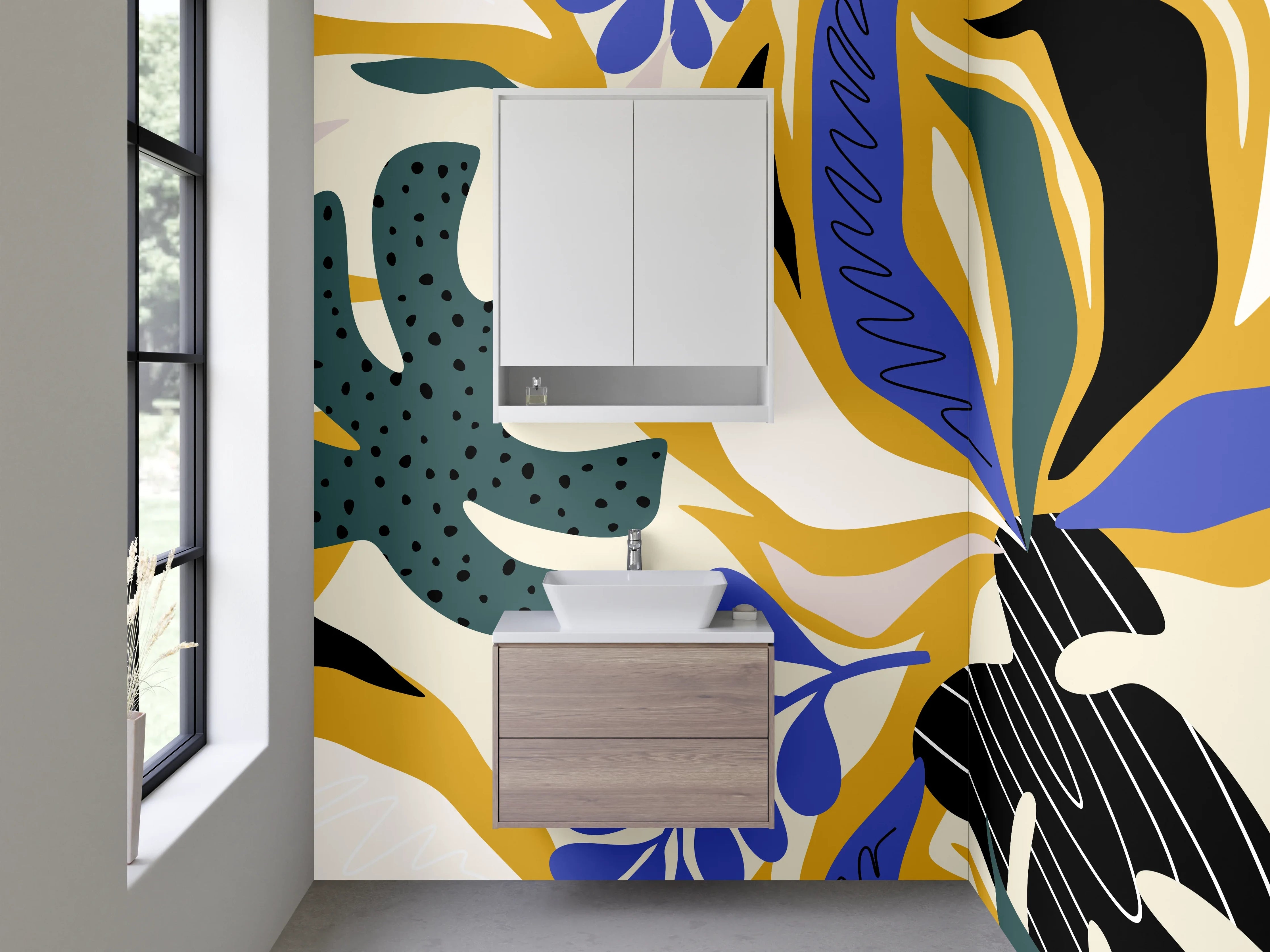 Waschbecken-Rückwand - Bunte abstrakte Pflanzen Illustration Wandbild