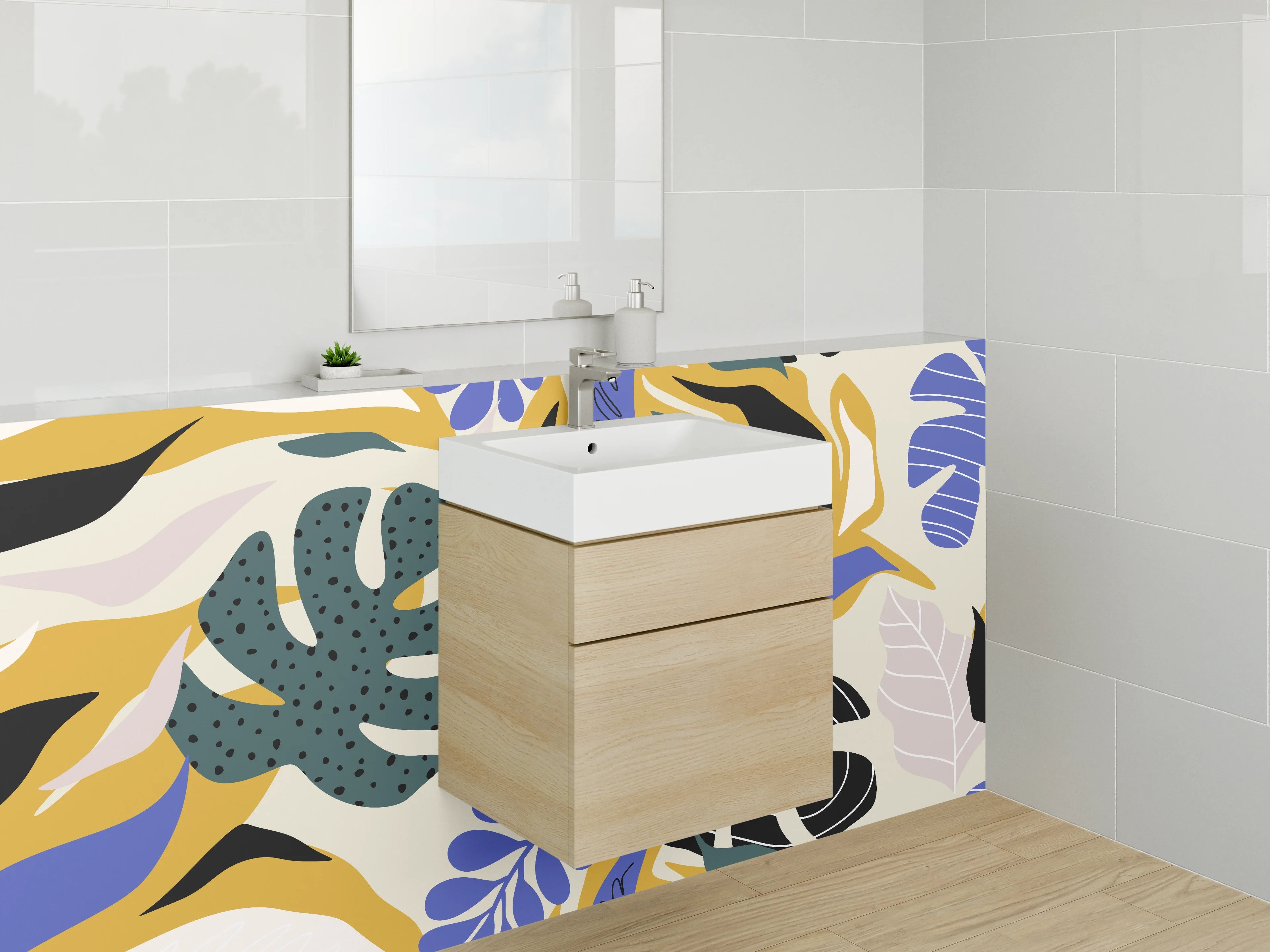 Waschbecken-Rückwand - Bunte abstrakte Pflanzen Illustration Wandbild