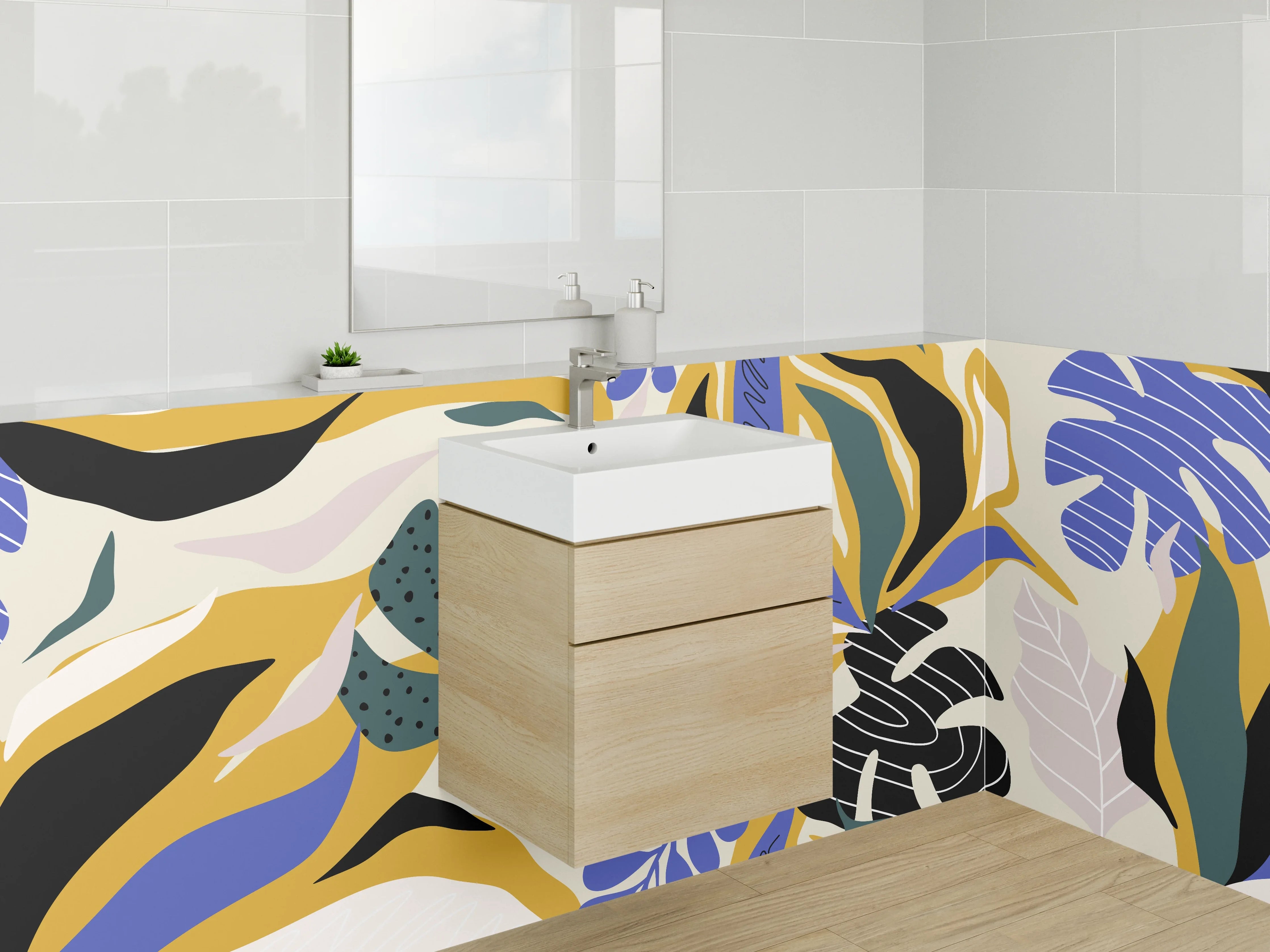 Waschbecken-Rückwand - Bunte abstrakte Pflanzen Illustration Wandbild