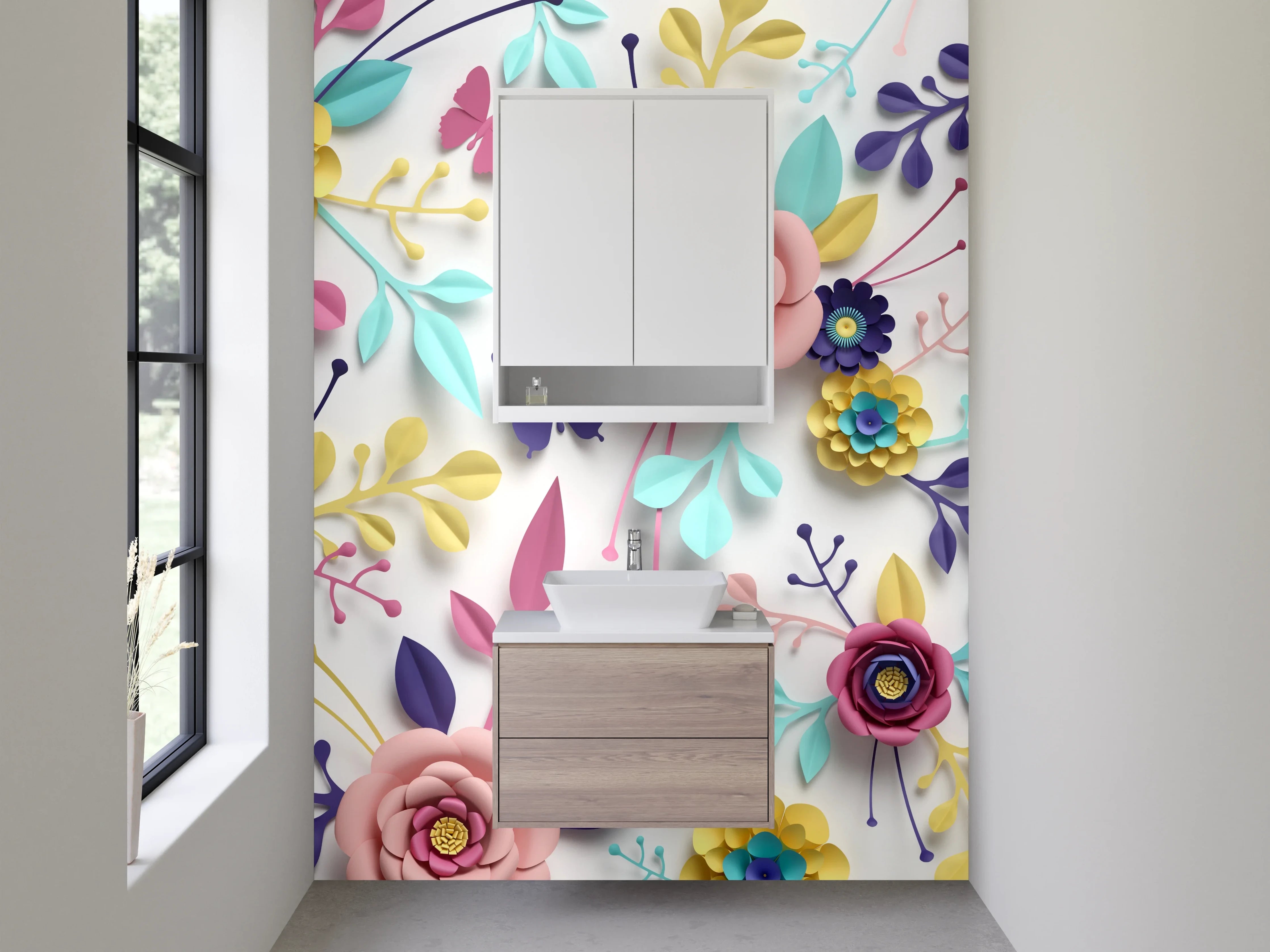 Waschbecken-Rückwand - Bunte florale Papierkunst Blüten
