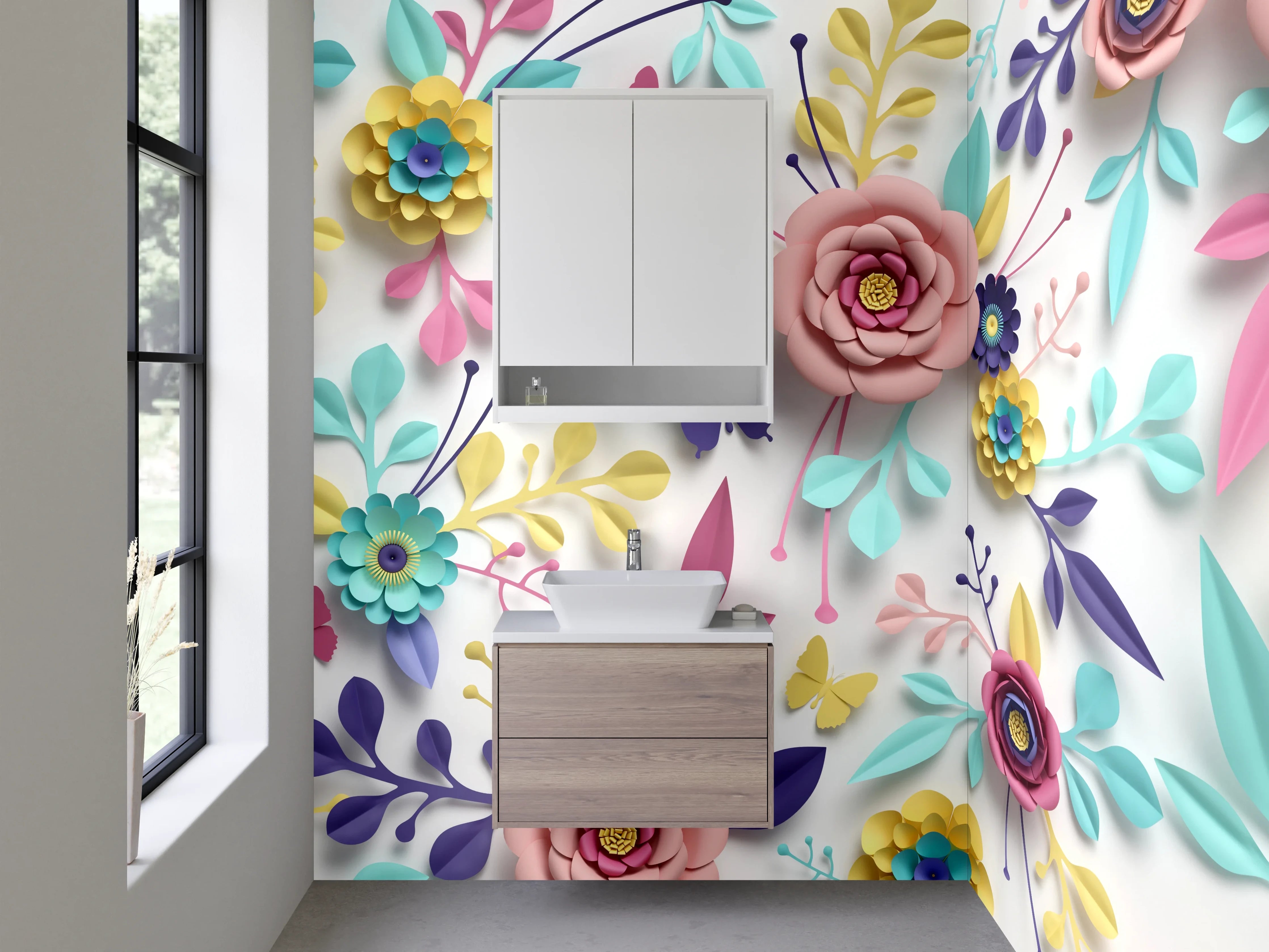 Waschbecken-Rückwand - Bunte florale Papierkunst Blüten