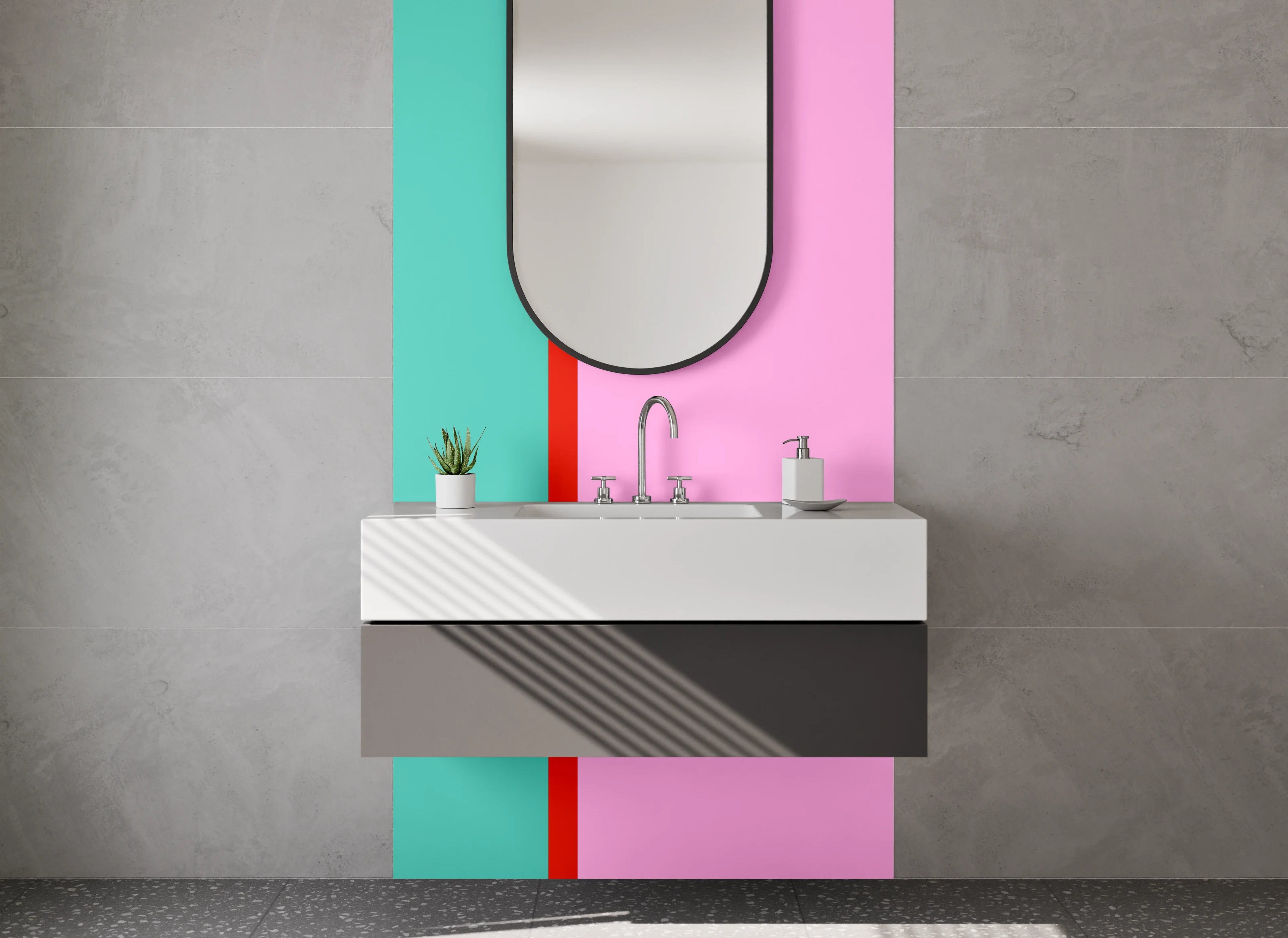 Waschbecken-Rückwand - Bunte geometrische Farbblöcke