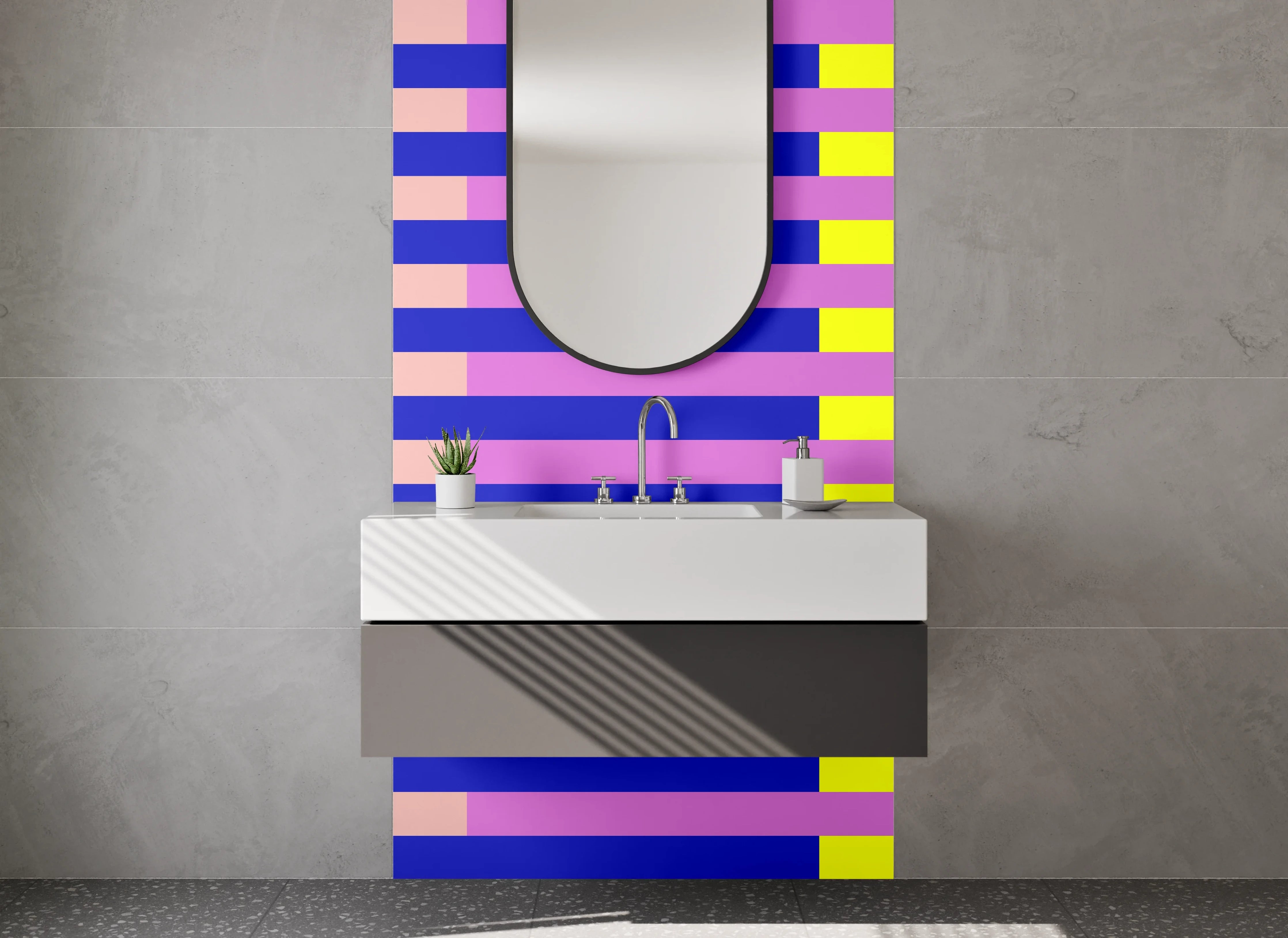 Waschbecken-Rückwand - Bunte geometrische Streifen