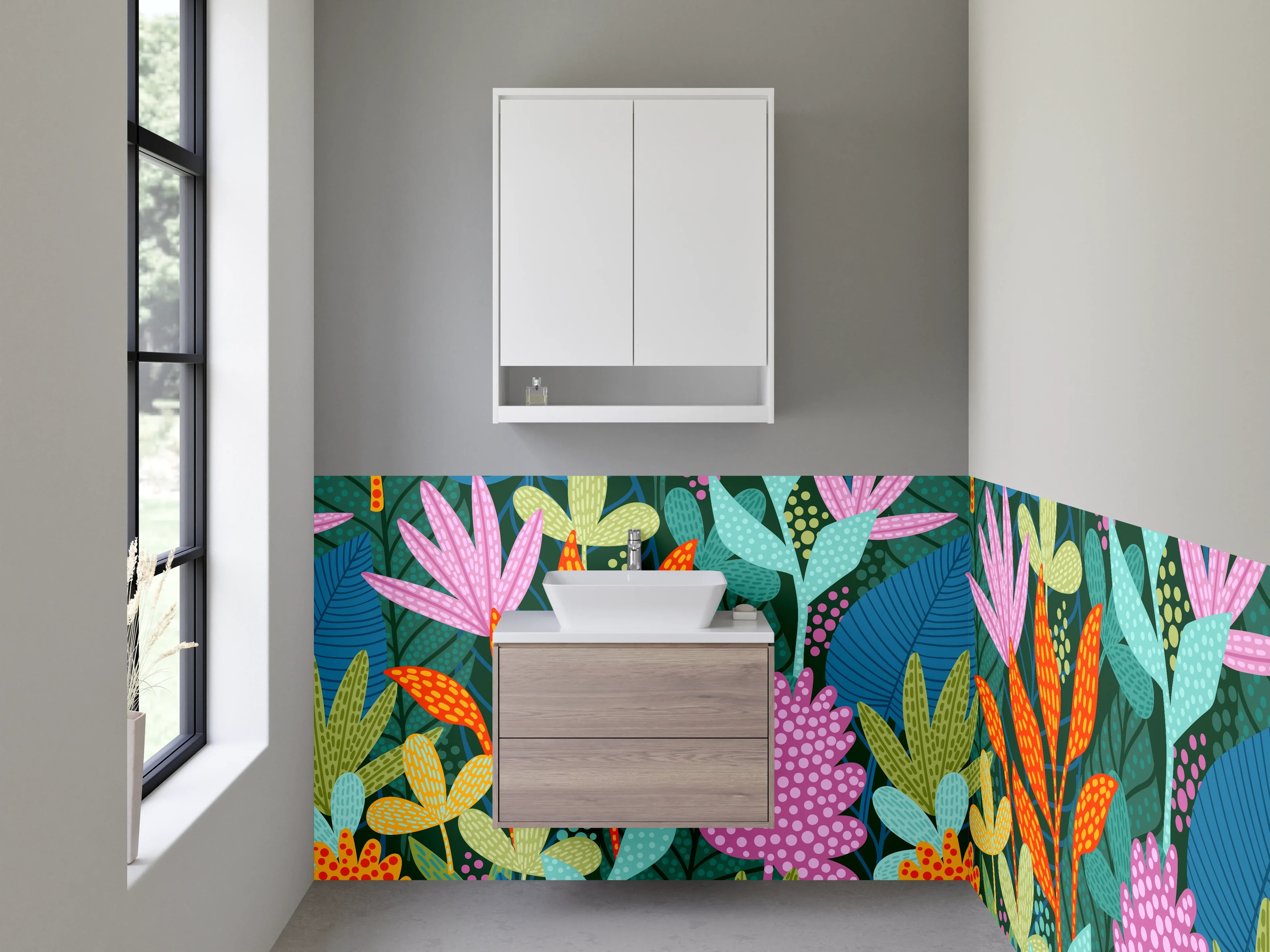 Waschbecken-Rückwand - Bunte tropische Blumen Muster Illustration