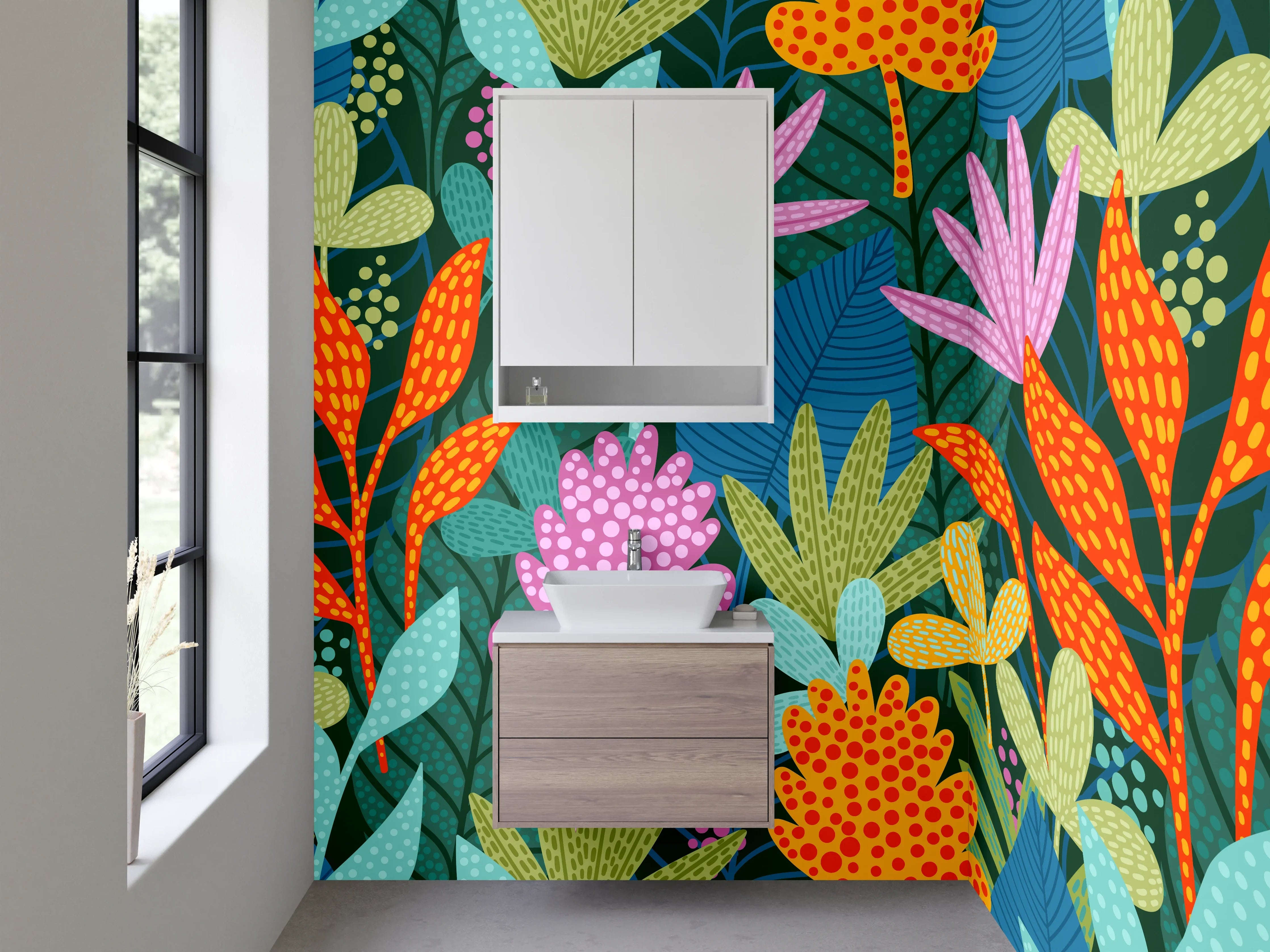 Waschbecken-Rückwand - Bunte tropische Blumen Muster Illustration