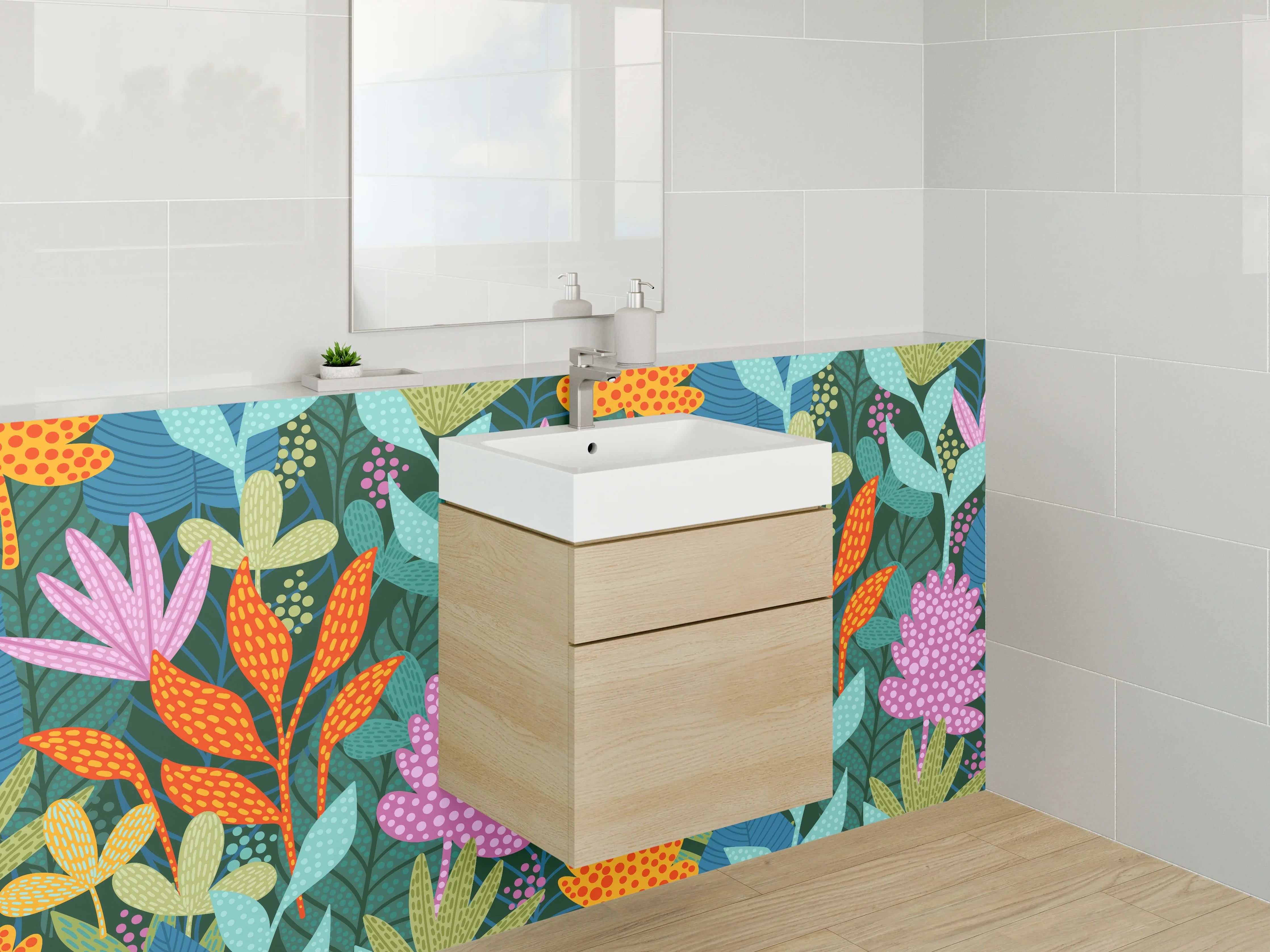 Waschbecken-Rückwand - Bunte tropische Blumen Muster Illustration