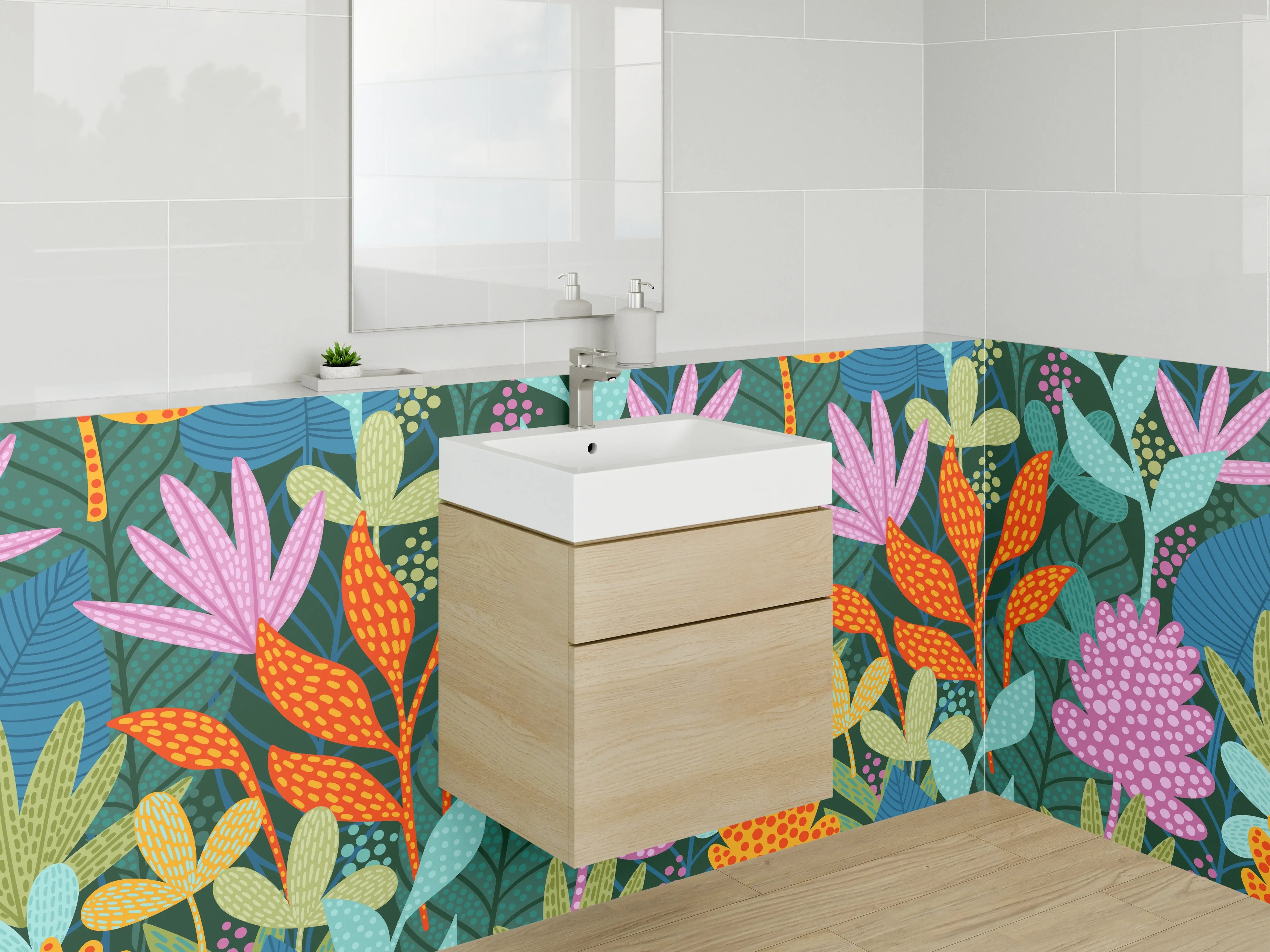 Waschbecken-Rückwand - Bunte tropische Blumen Muster Illustration