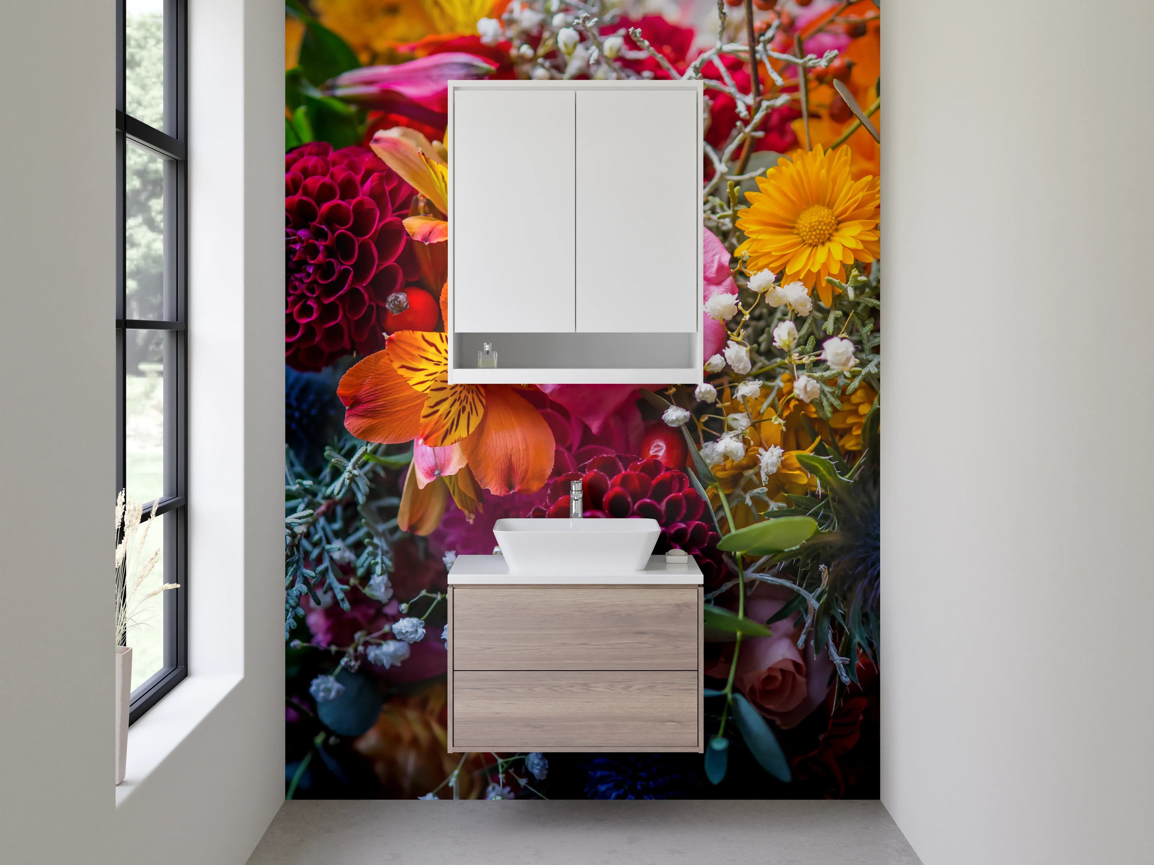 Waschbecken-Rückwand - Bunter Blumenstrauß für Wandgestaltung