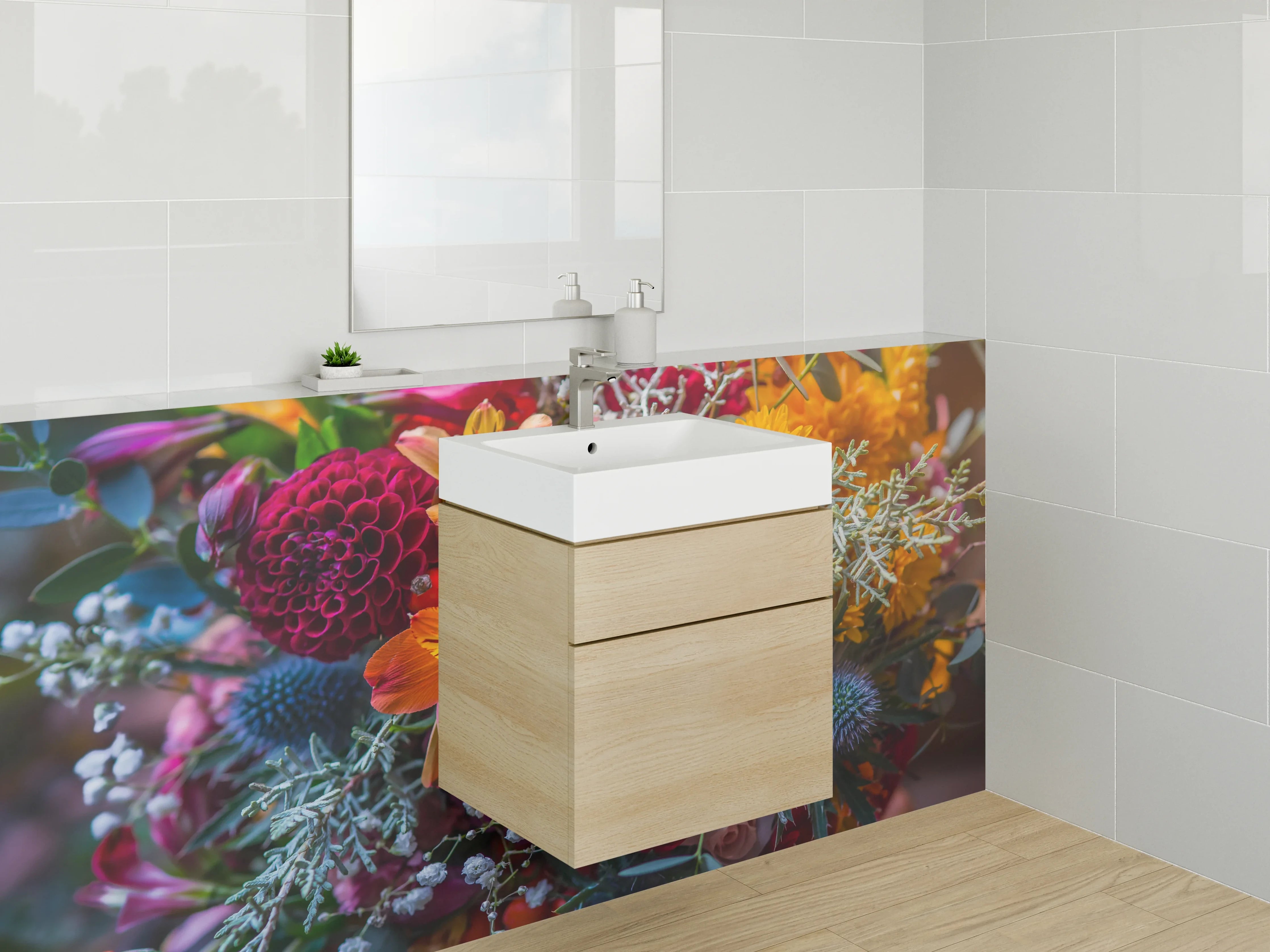 Waschbecken-Rückwand - Bunter Blumenstrauß für Wandgestaltung