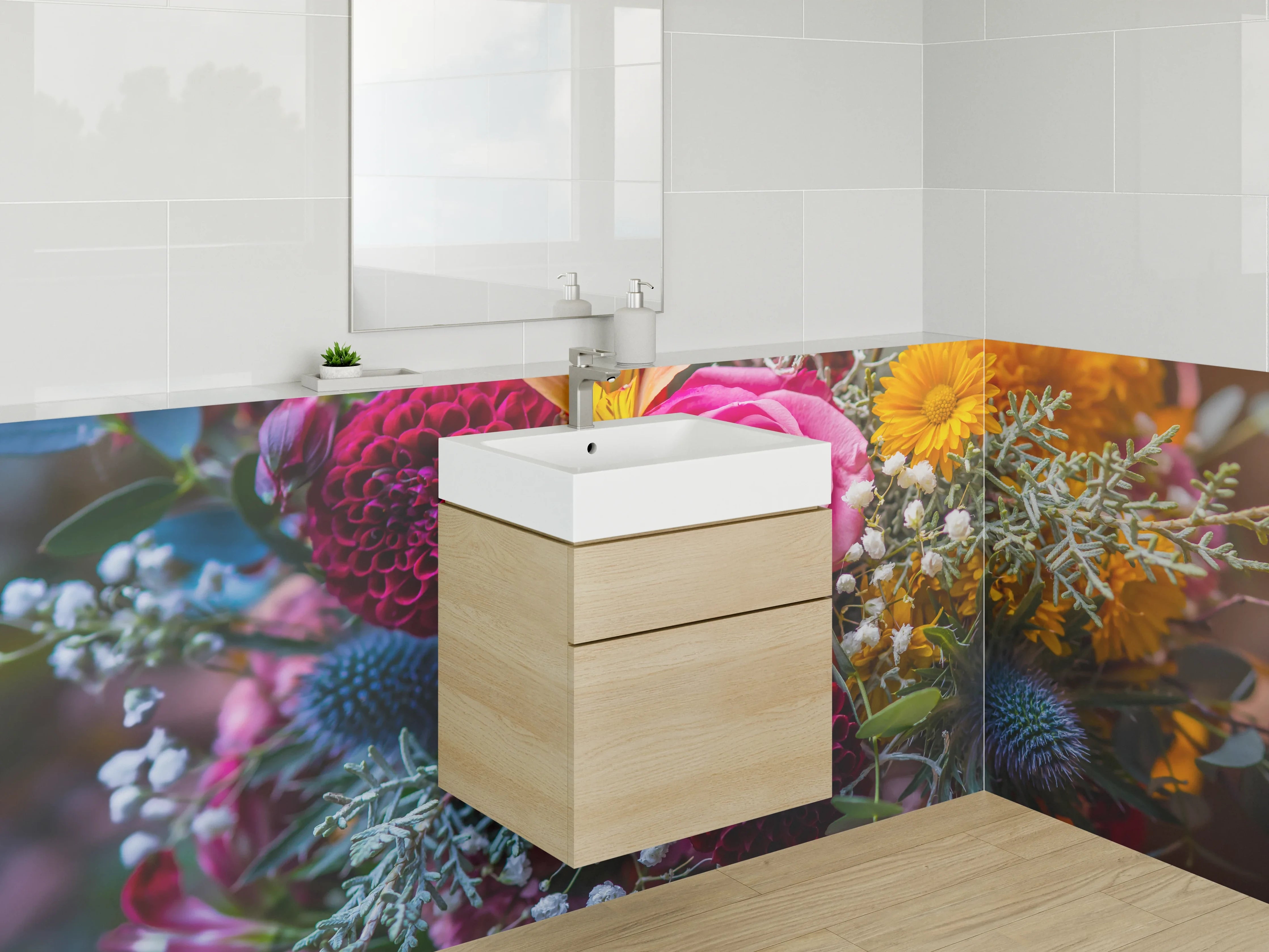 Waschbecken-Rückwand - Bunter Blumenstrauß für Wandgestaltung