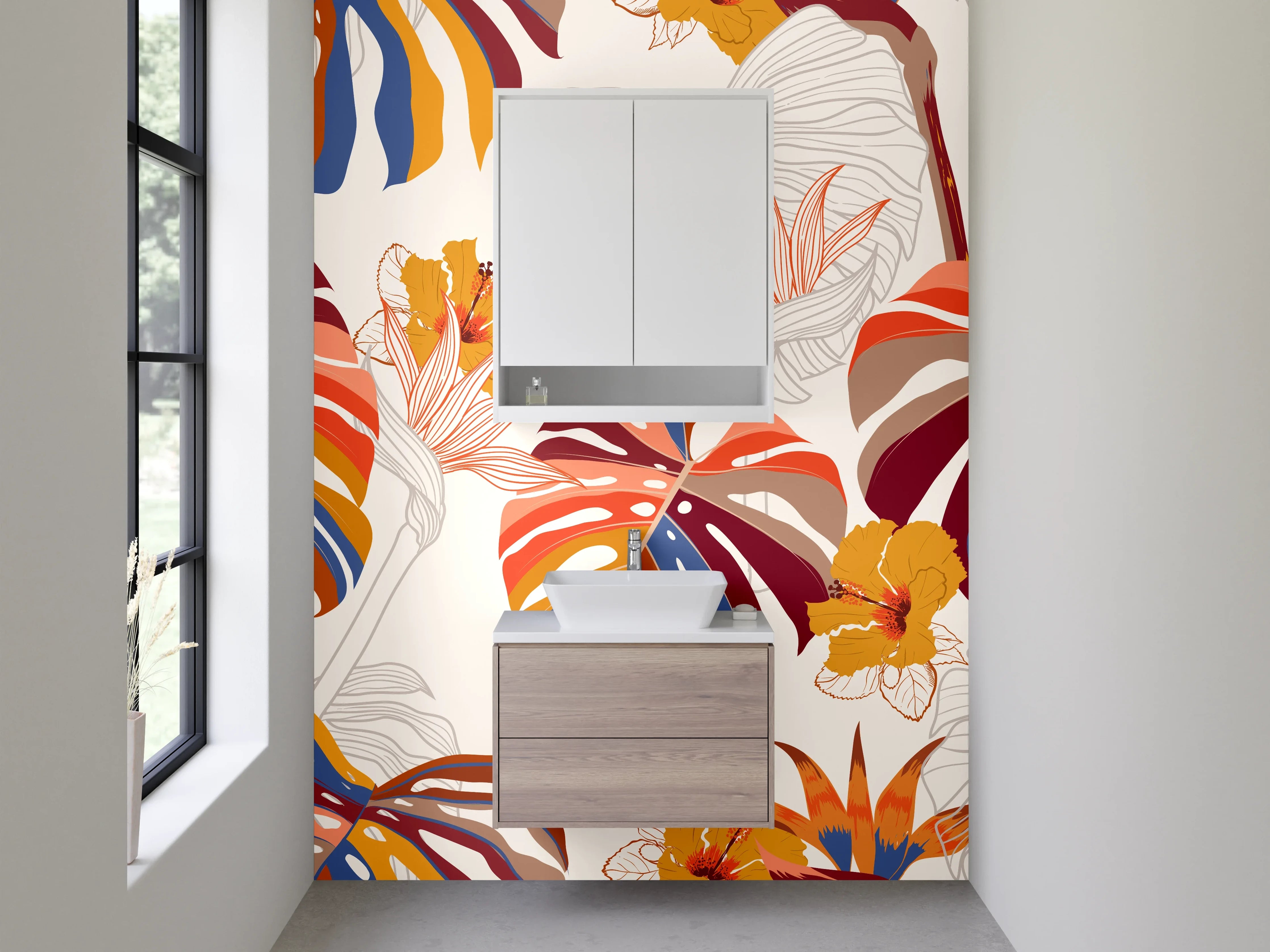 Waschbecken-Rückwand - Bunter Dschungelblatt-Mix modern