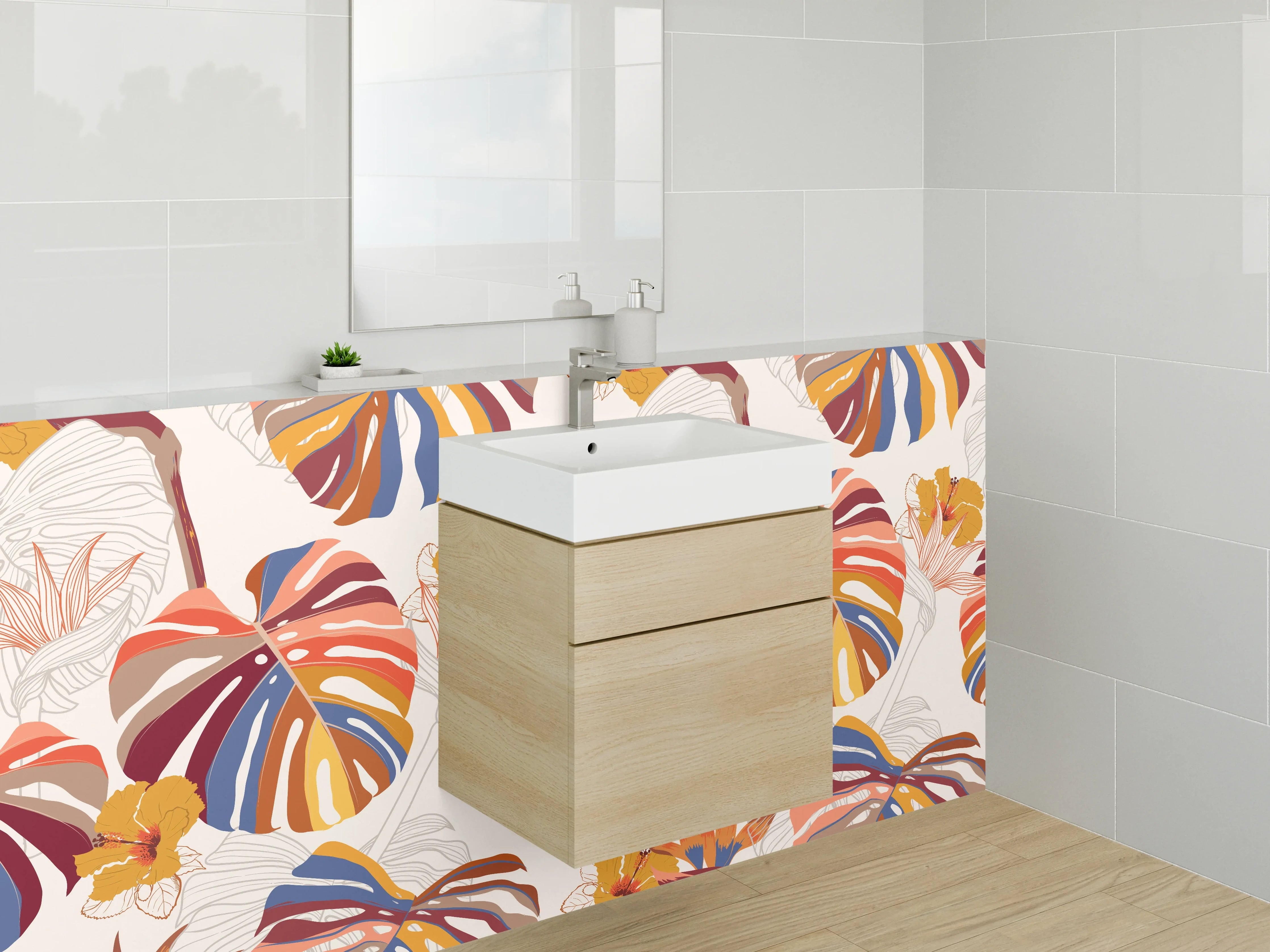 Waschbecken-Rückwand - Bunter Dschungelblatt-Mix modern