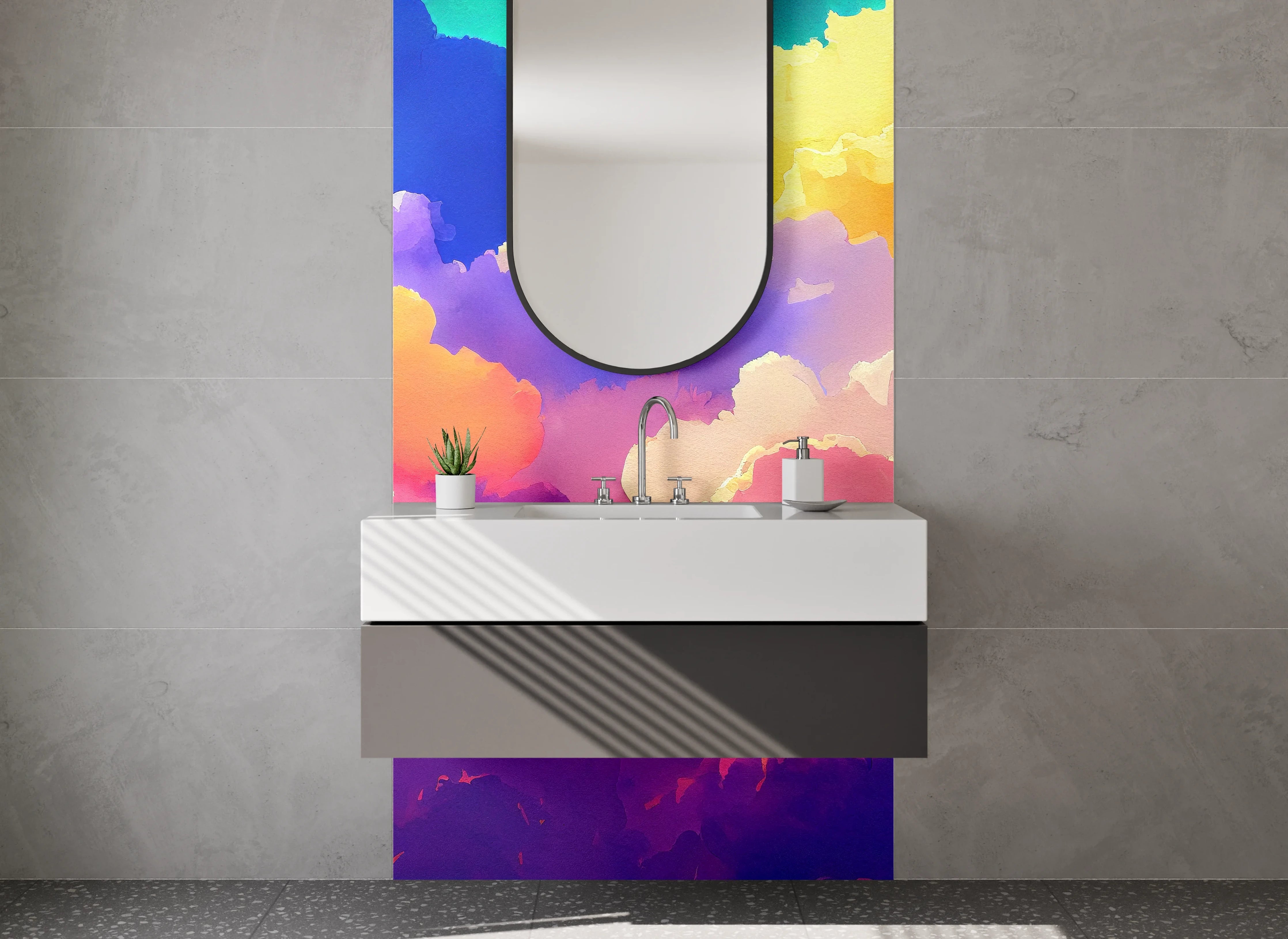 Waschbecken-Rückwand - Bunter Himmel mit farbenfrohen Wolken