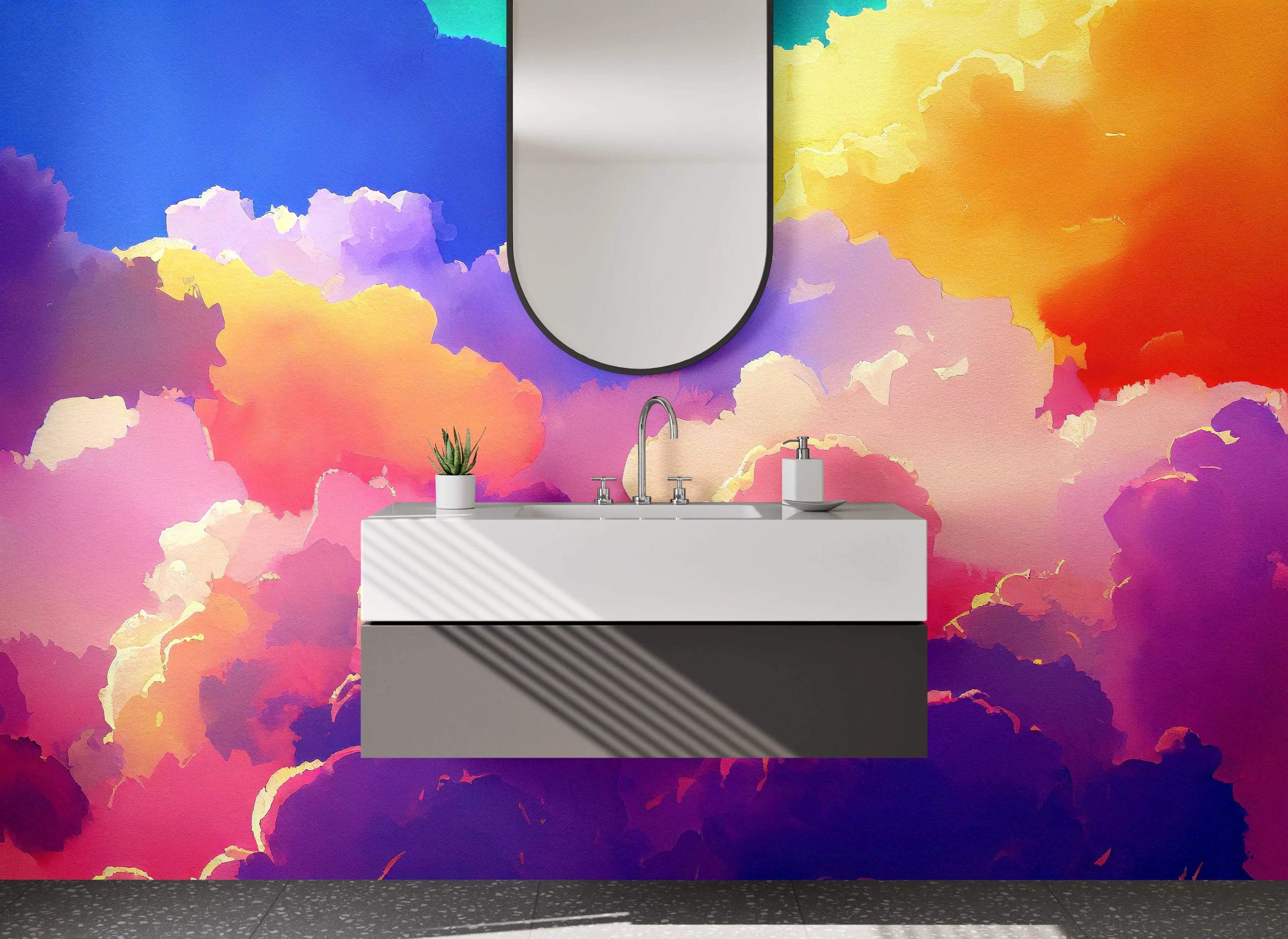 Waschbecken-Rückwand - Bunter Himmel mit farbenfrohen Wolken