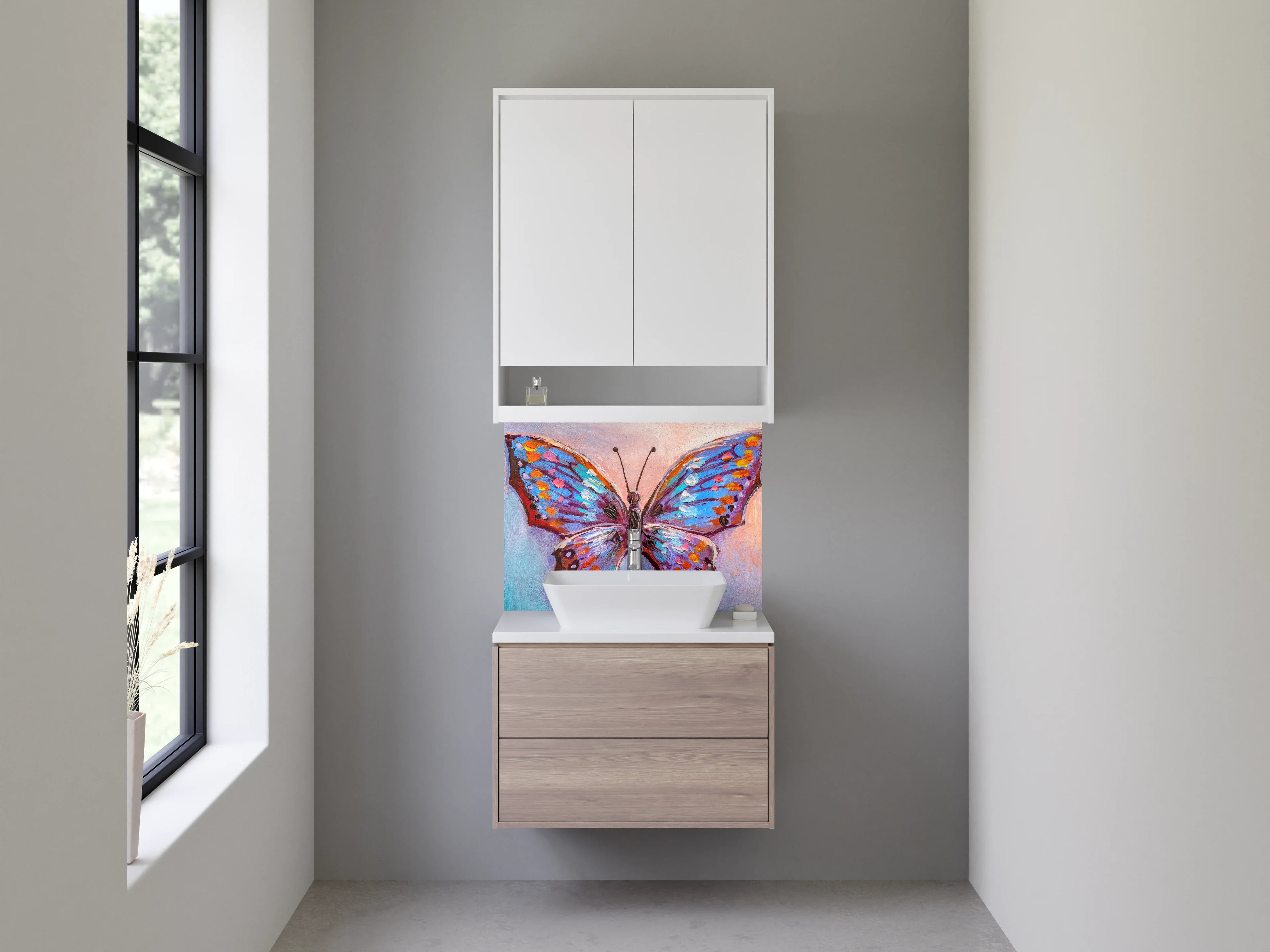 Waschbecken-Rückwand - Bunter Schmetterling Kunst Aquarell