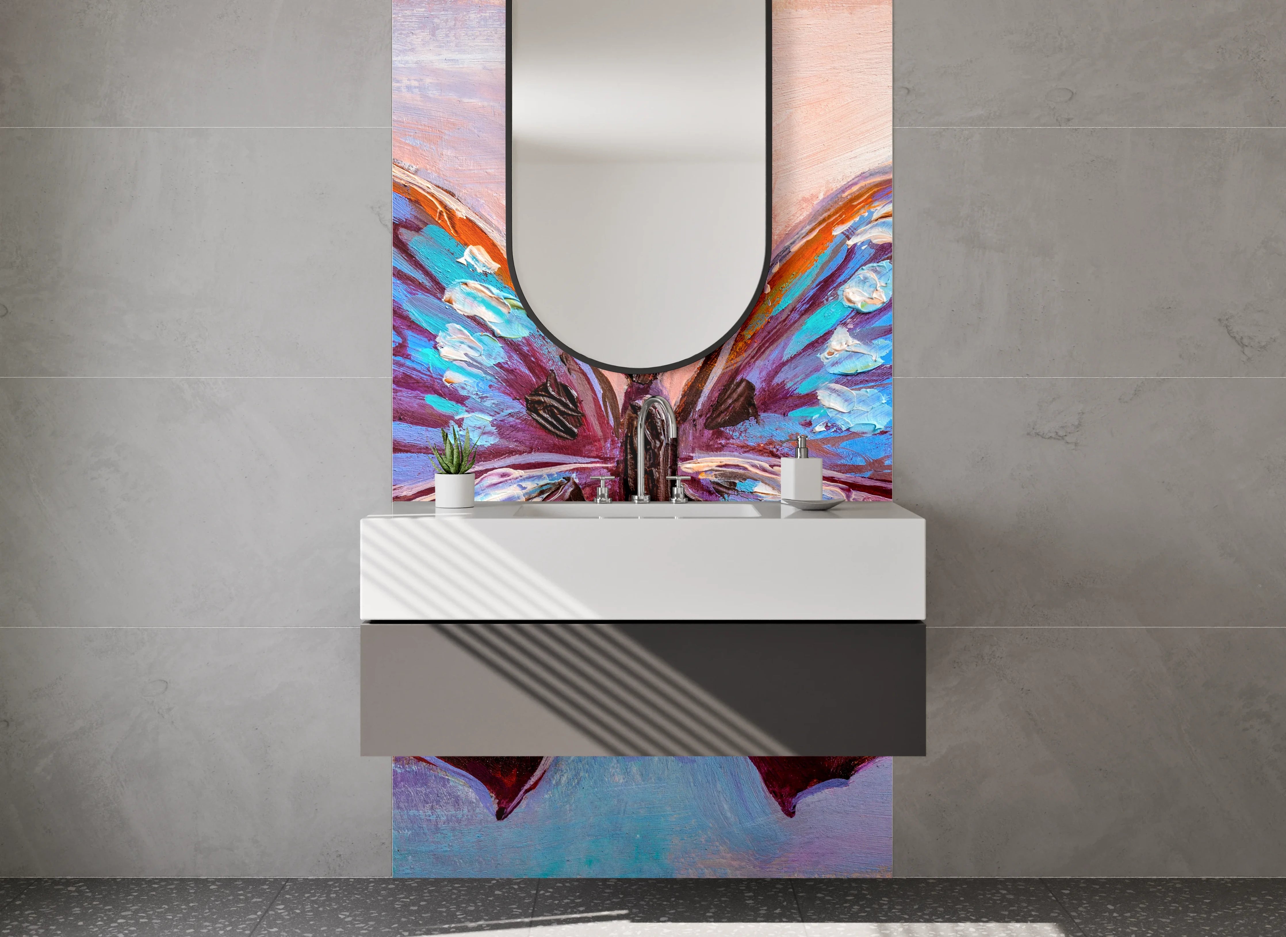 Waschbecken-Rückwand - Bunter Schmetterling Kunst Aquarell
