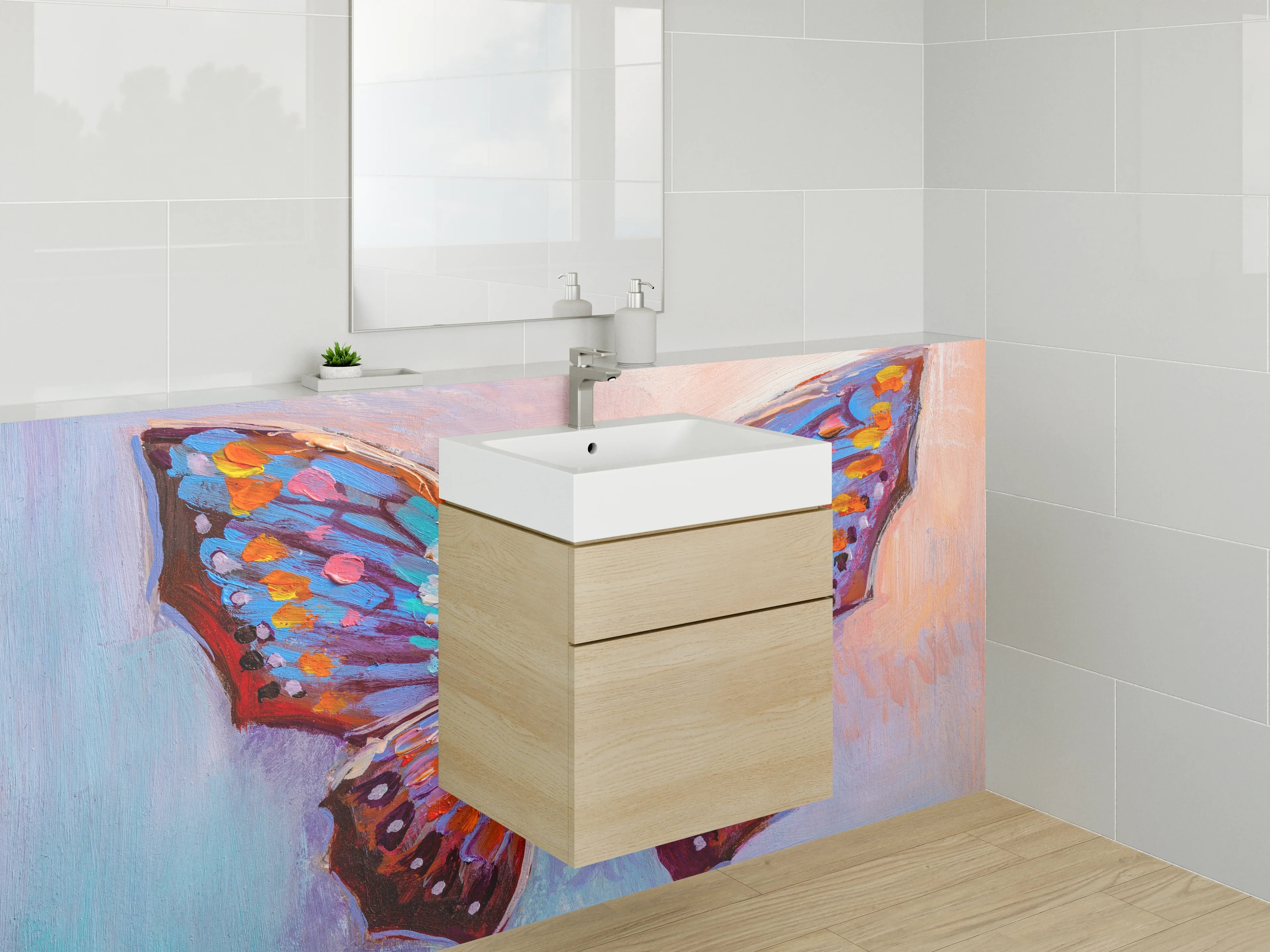 Waschbecken-Rückwand - Bunter Schmetterling Kunst Aquarell