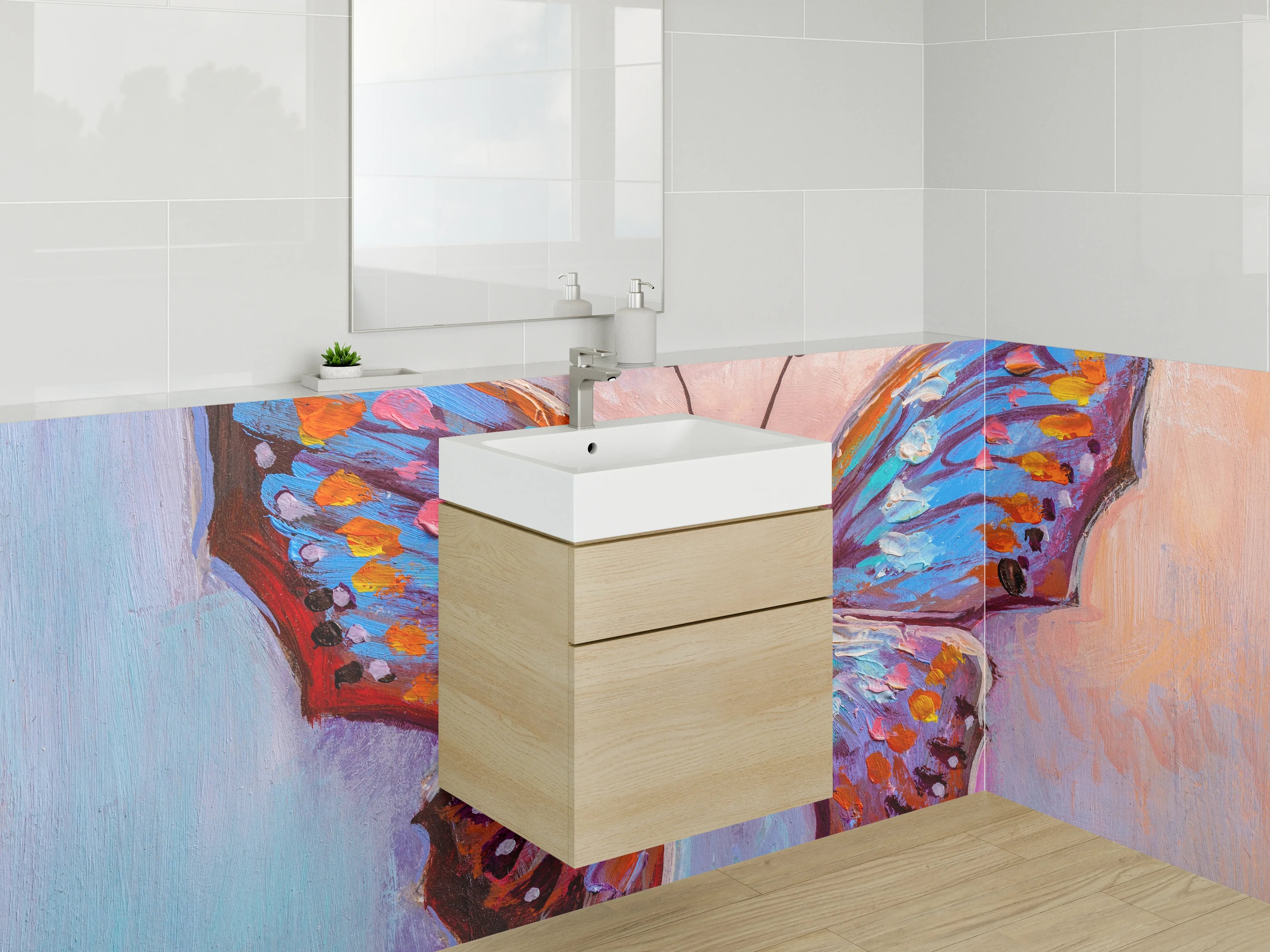 Waschbecken-Rückwand - Bunter Schmetterling Kunst Aquarell