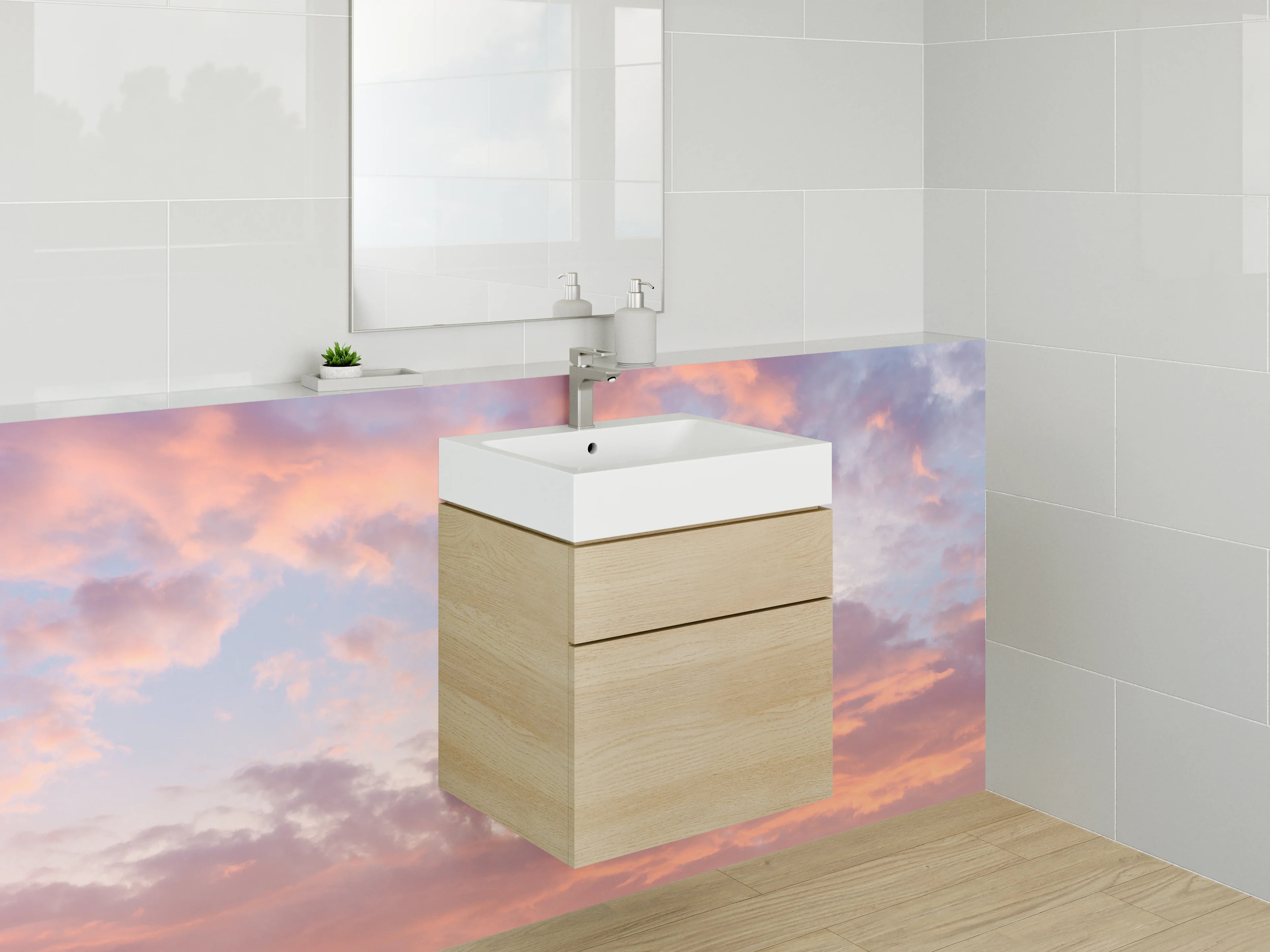 Waschbecken-Rückwand - Bunter Sonnenuntergang am Himmel