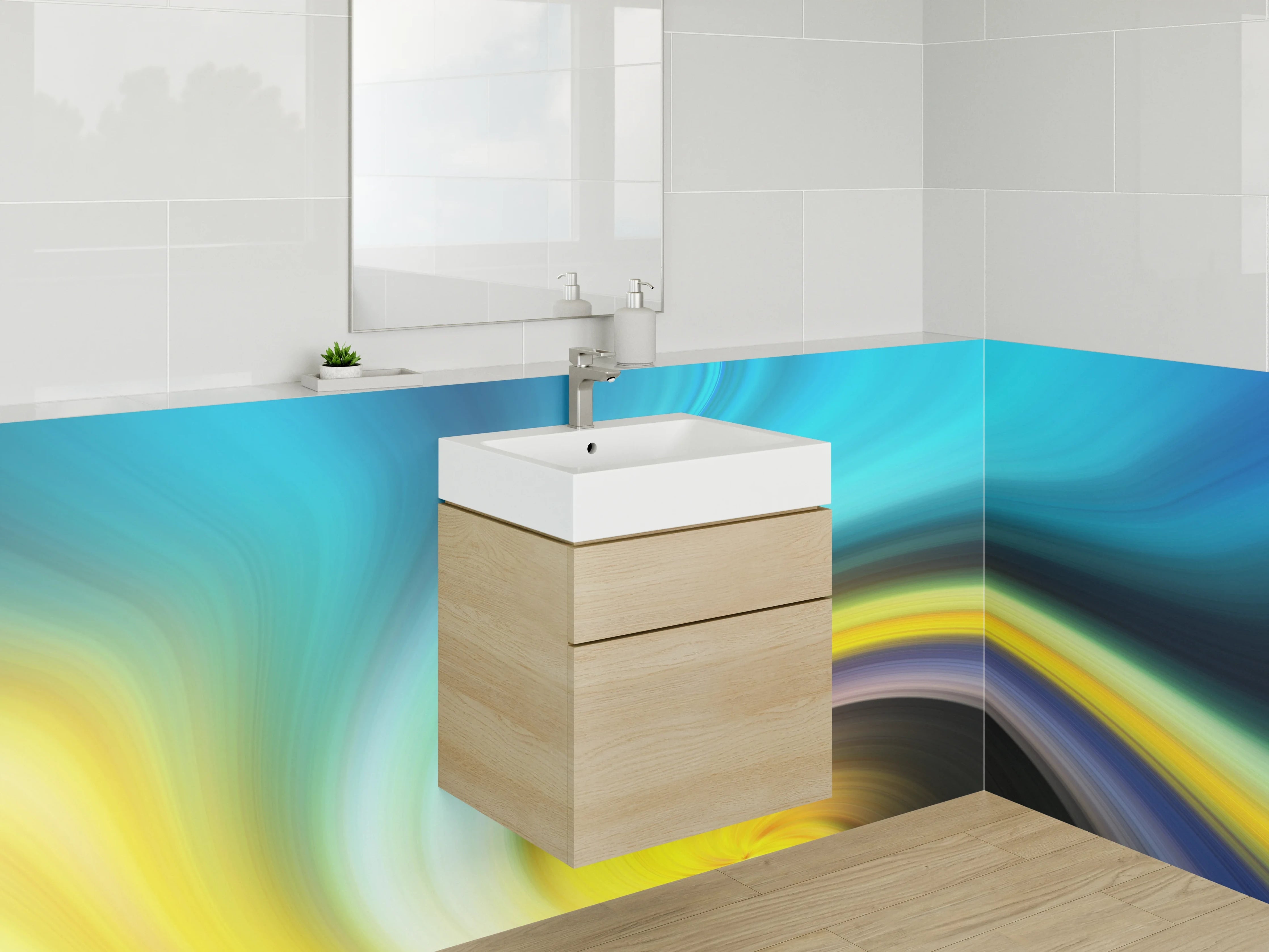 Waschbecken-Rückwand - Buntes Farbenspiel in Bewegung