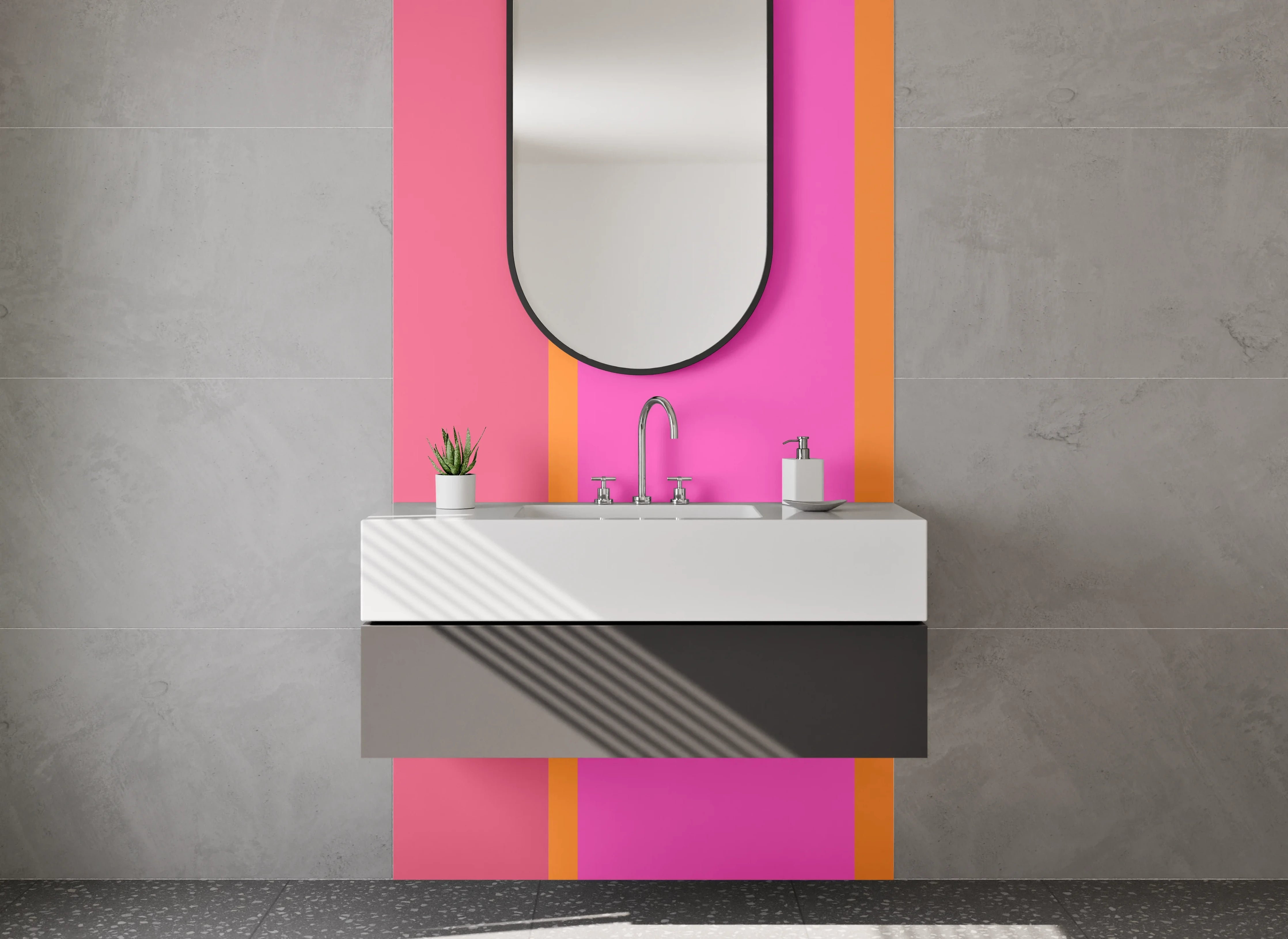 Waschbecken-Rückwand - Buntes Farbenspiel in Pink und Orange