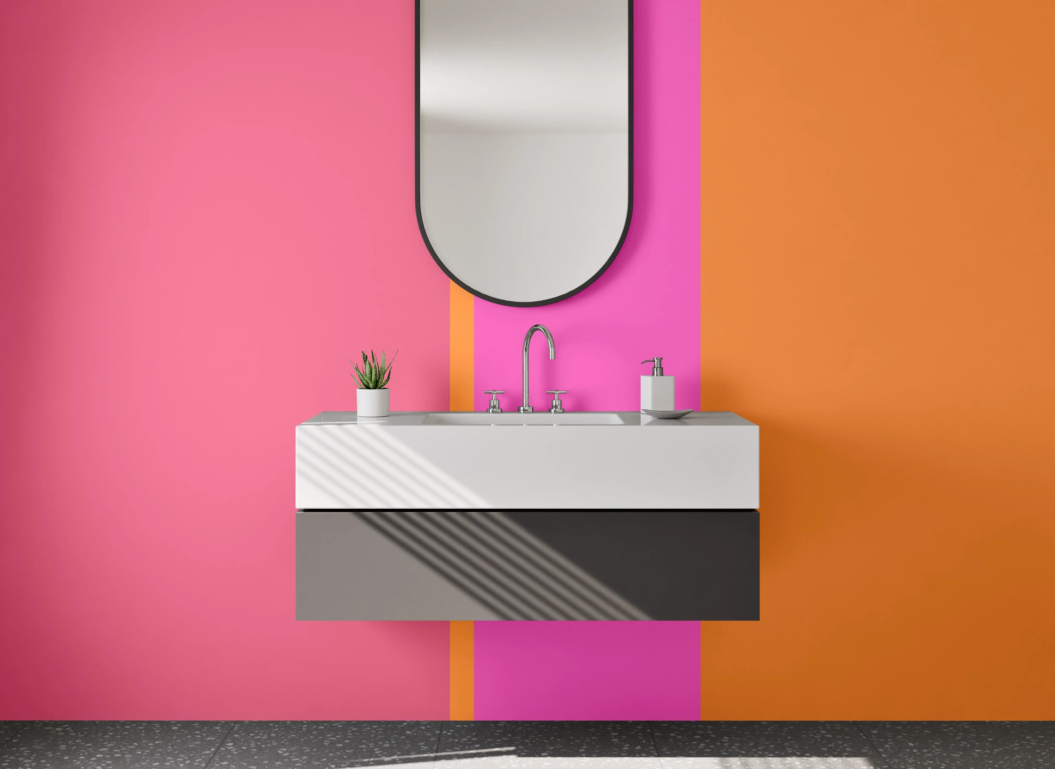 Waschbecken-Rückwand - Buntes Farbenspiel in Pink und Orange