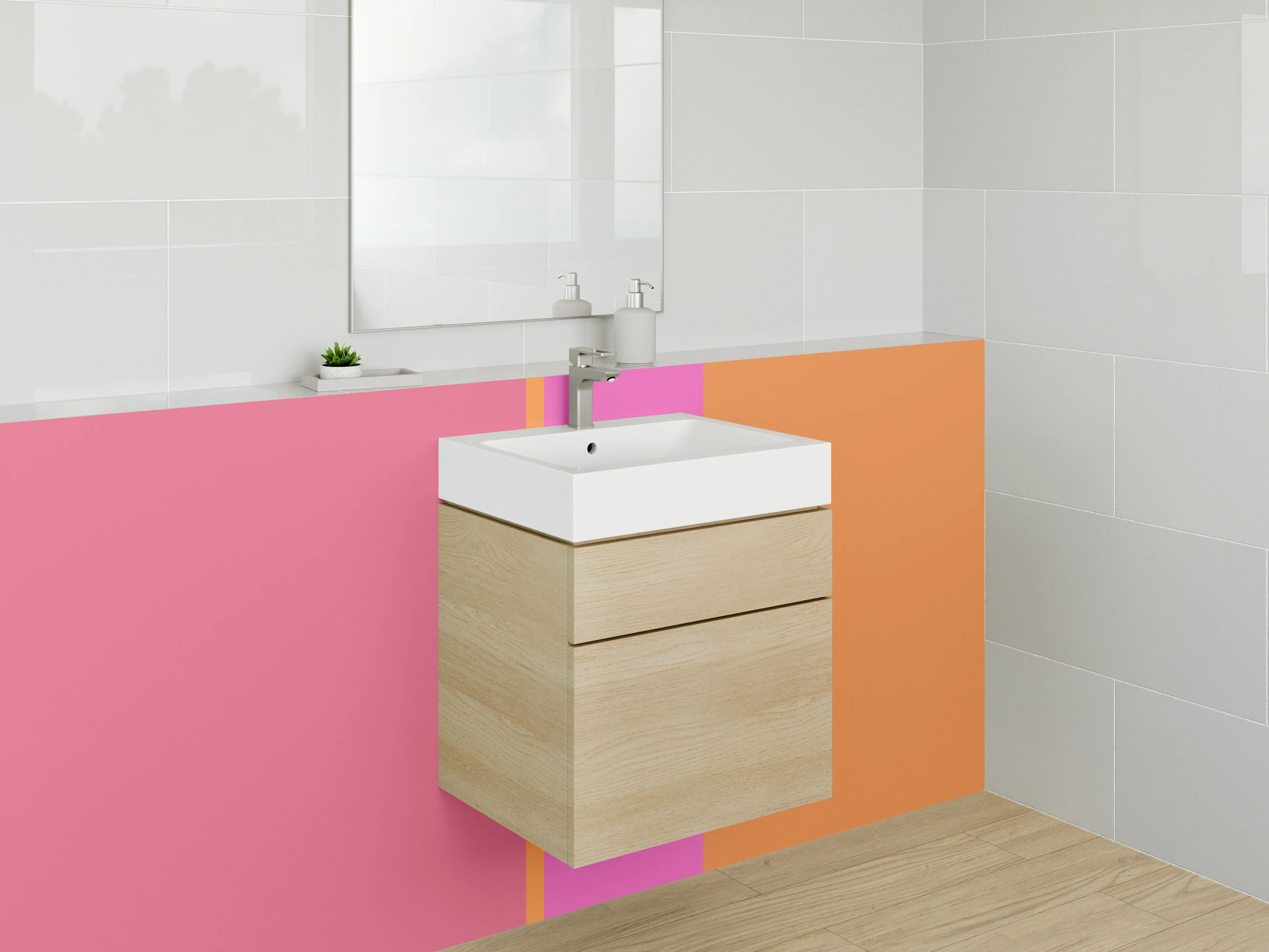 Waschbecken-Rückwand - Buntes Farbenspiel in Pink und Orange
