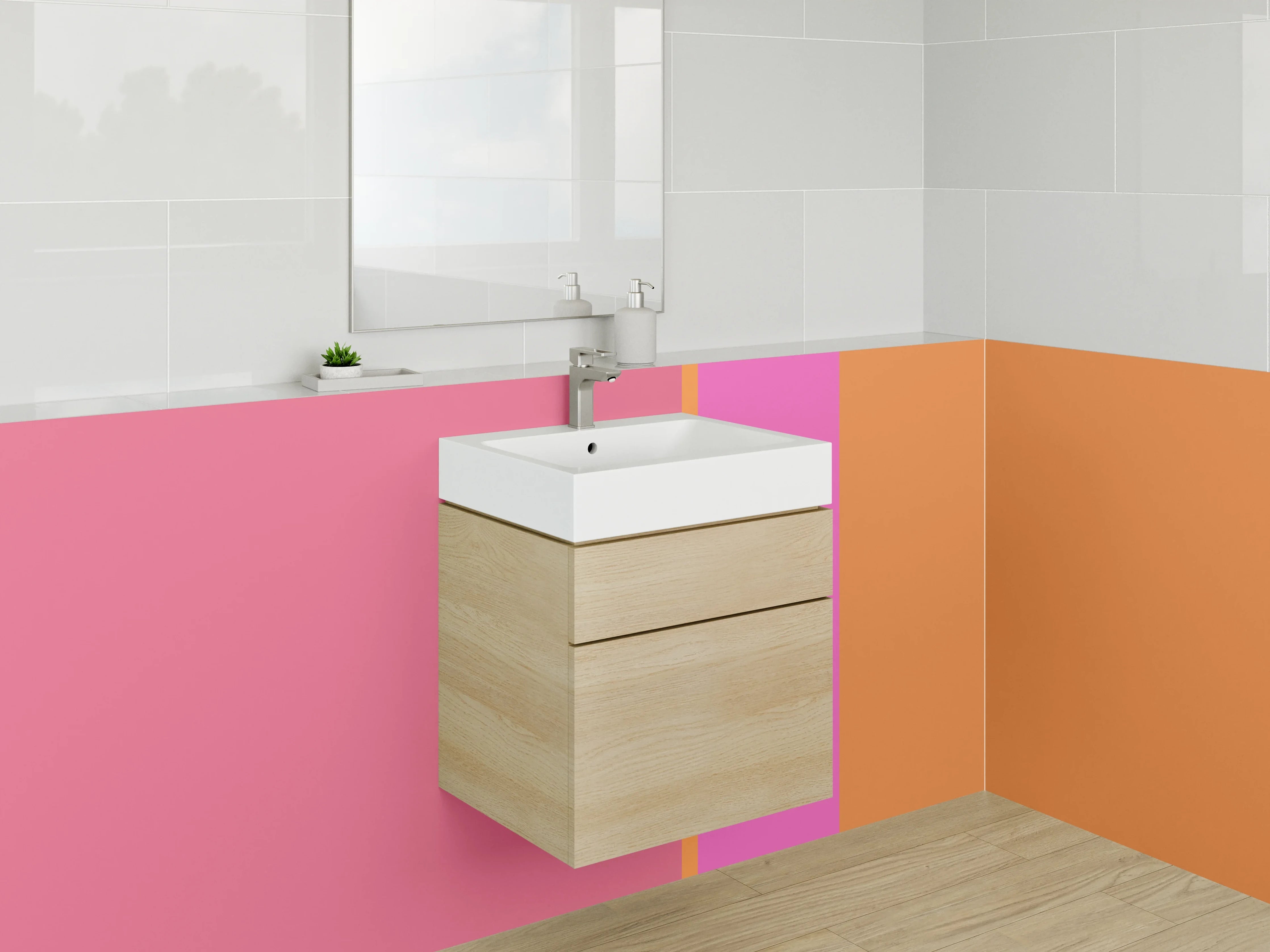 Waschbecken-Rückwand - Buntes Farbenspiel in Pink und Orange