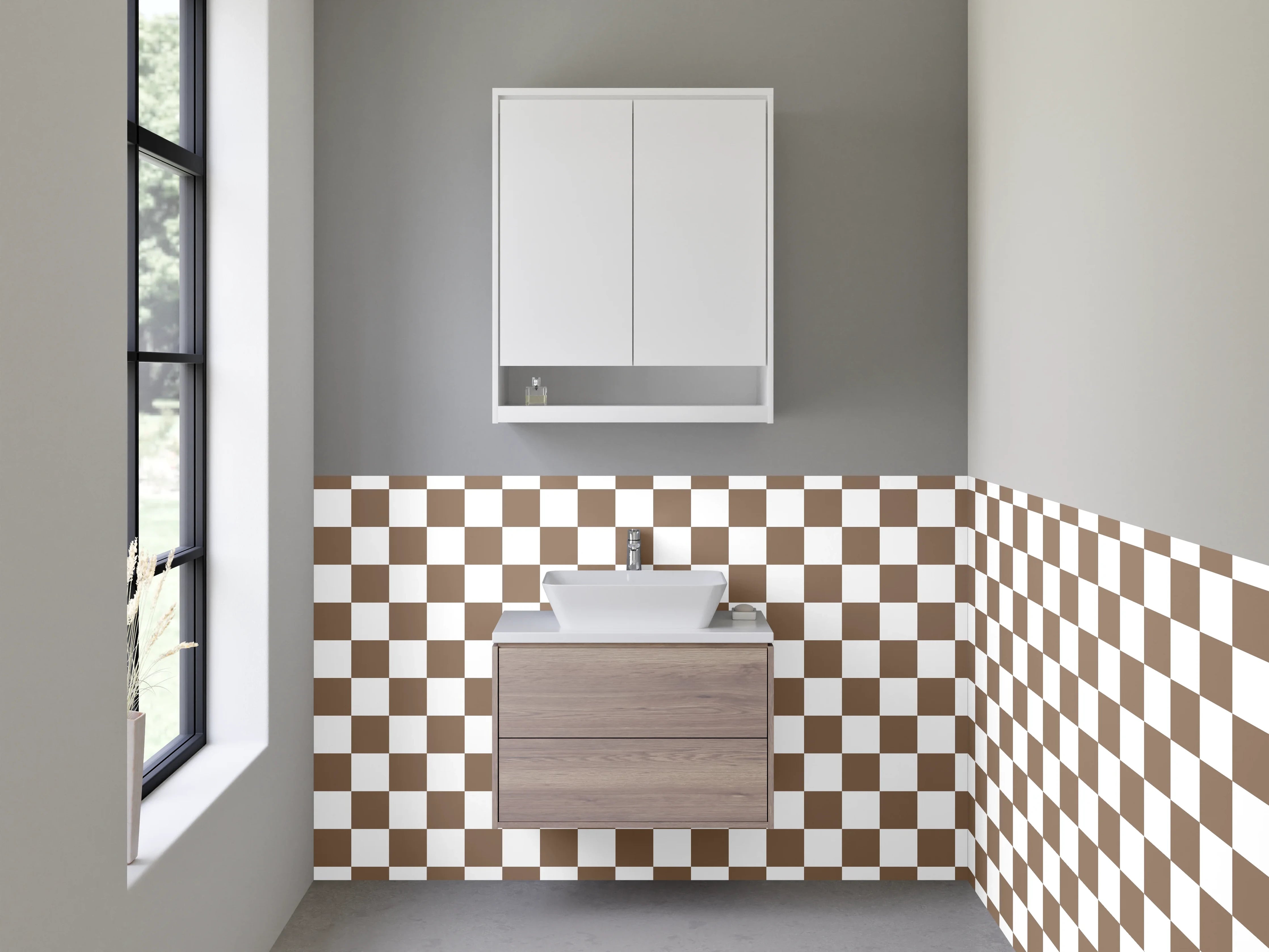 Waschbecken-Rückwand - Checkered Brown and White Pattern Wall Decor