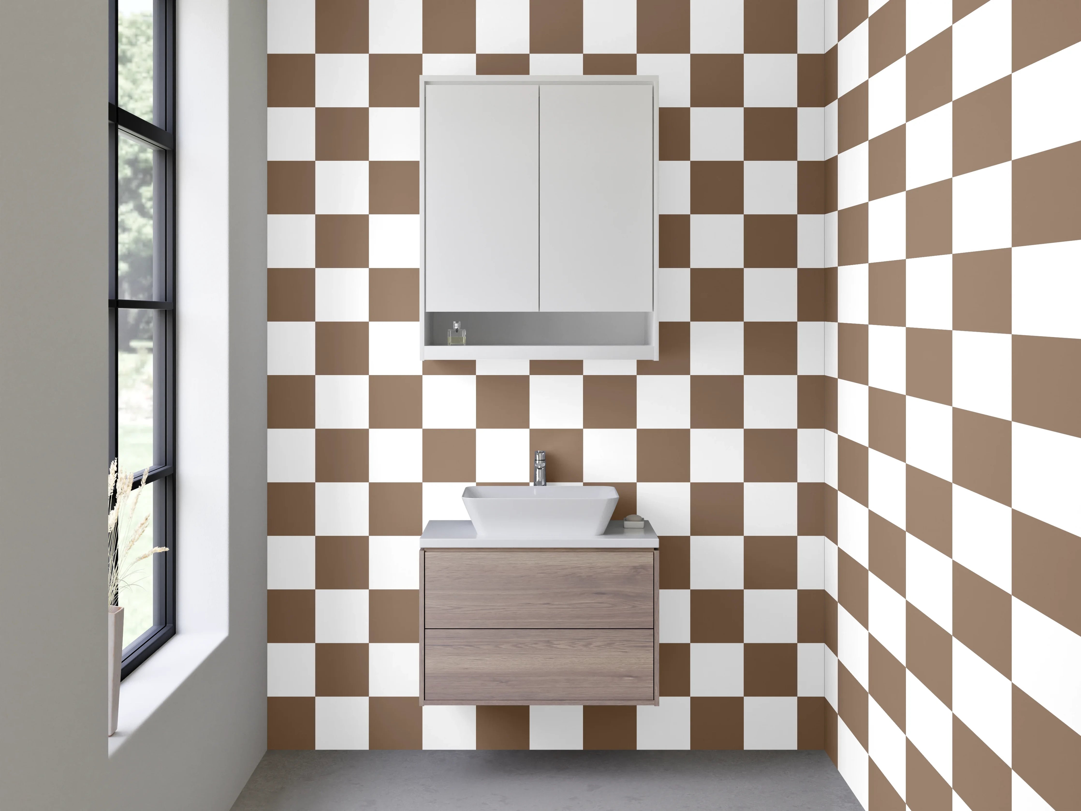 Waschbecken-Rückwand - Checkered Brown and White Pattern Wall Decor