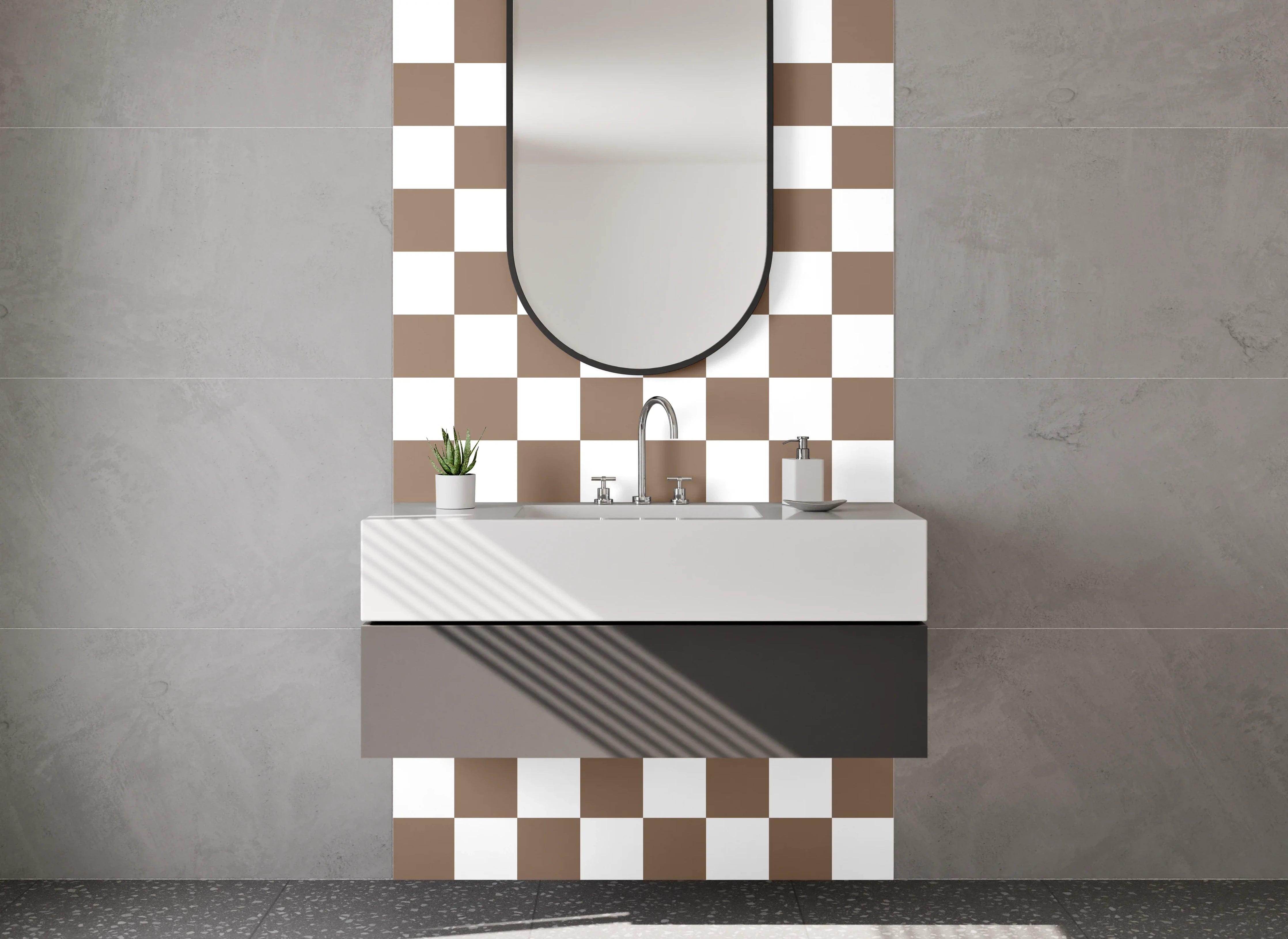 Waschbecken-Rückwand - Checkered Brown and White Pattern Wall Decor