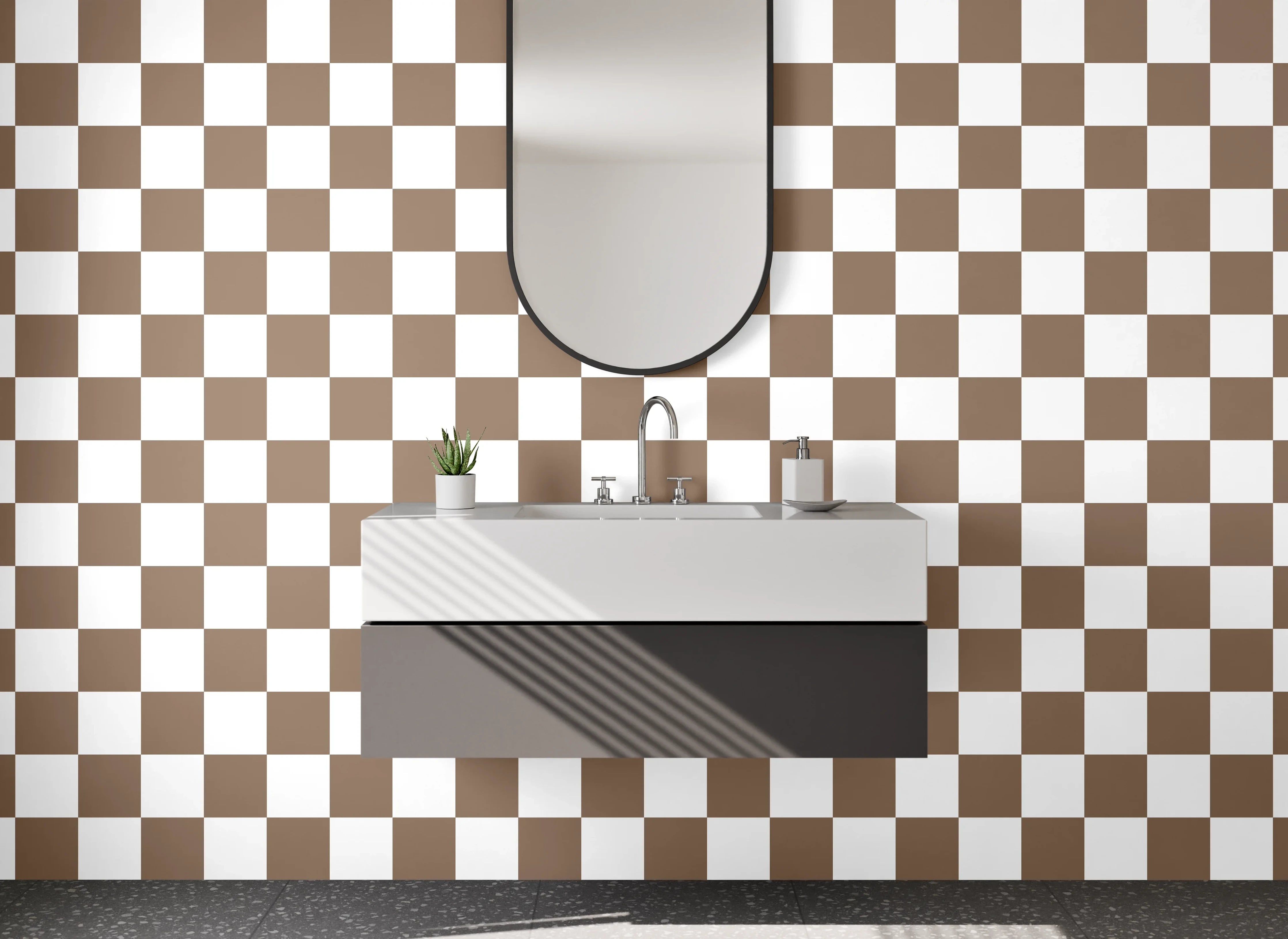 Waschbecken-Rückwand - Checkered Brown and White Pattern Wall Decor