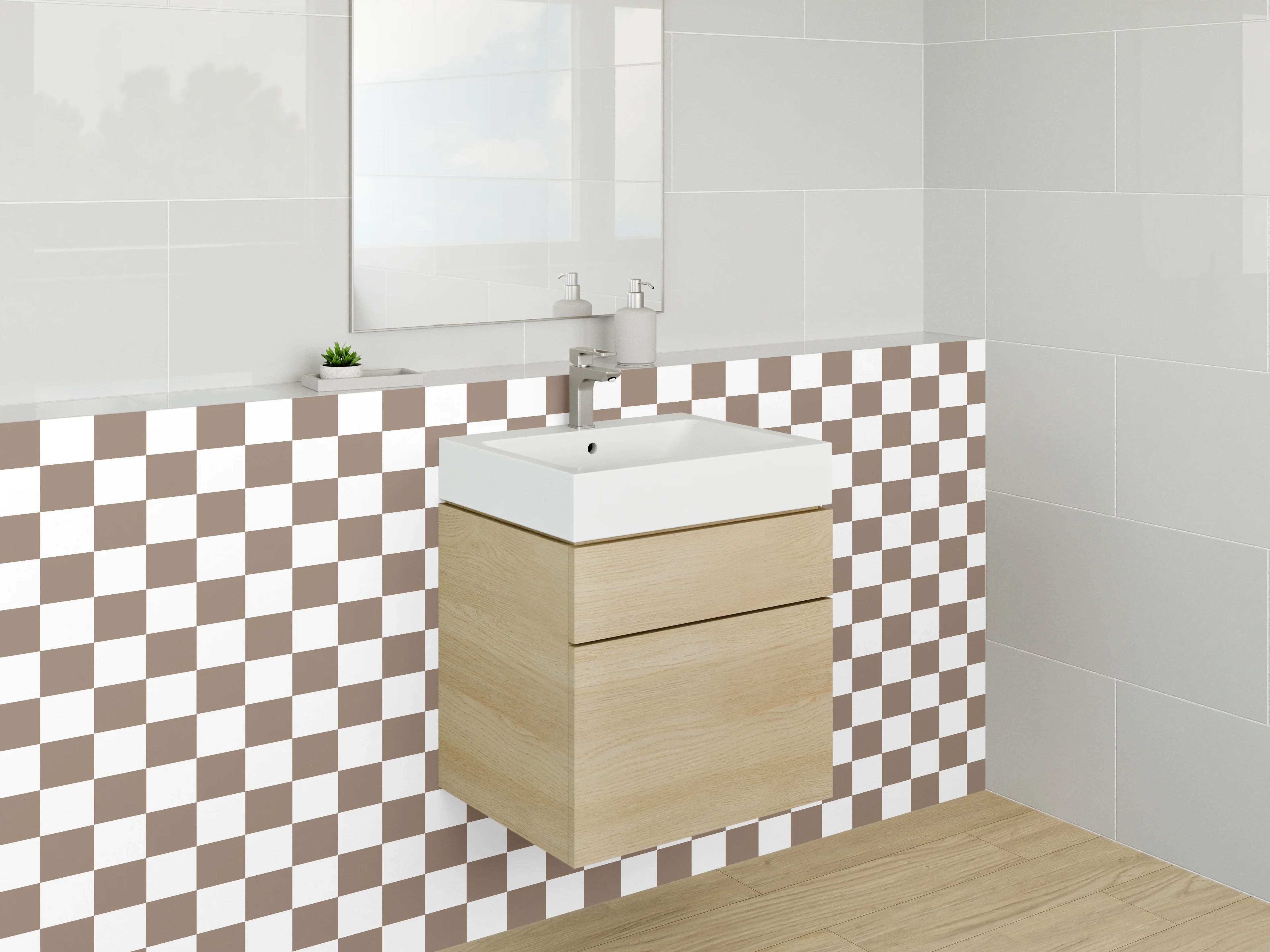 Waschbecken-Rückwand - Checkered Brown and White Pattern Wall Decor