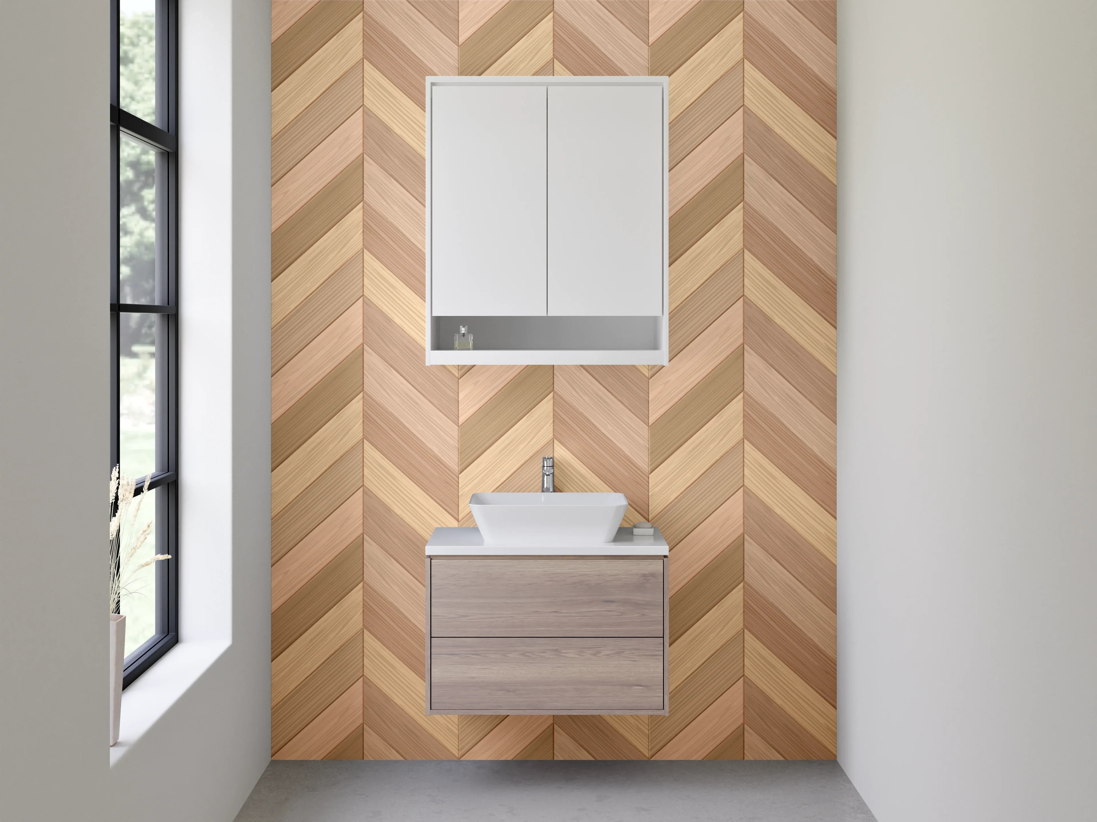 Waschbecken-Rückwand - Chevron Holz Muster Tapete