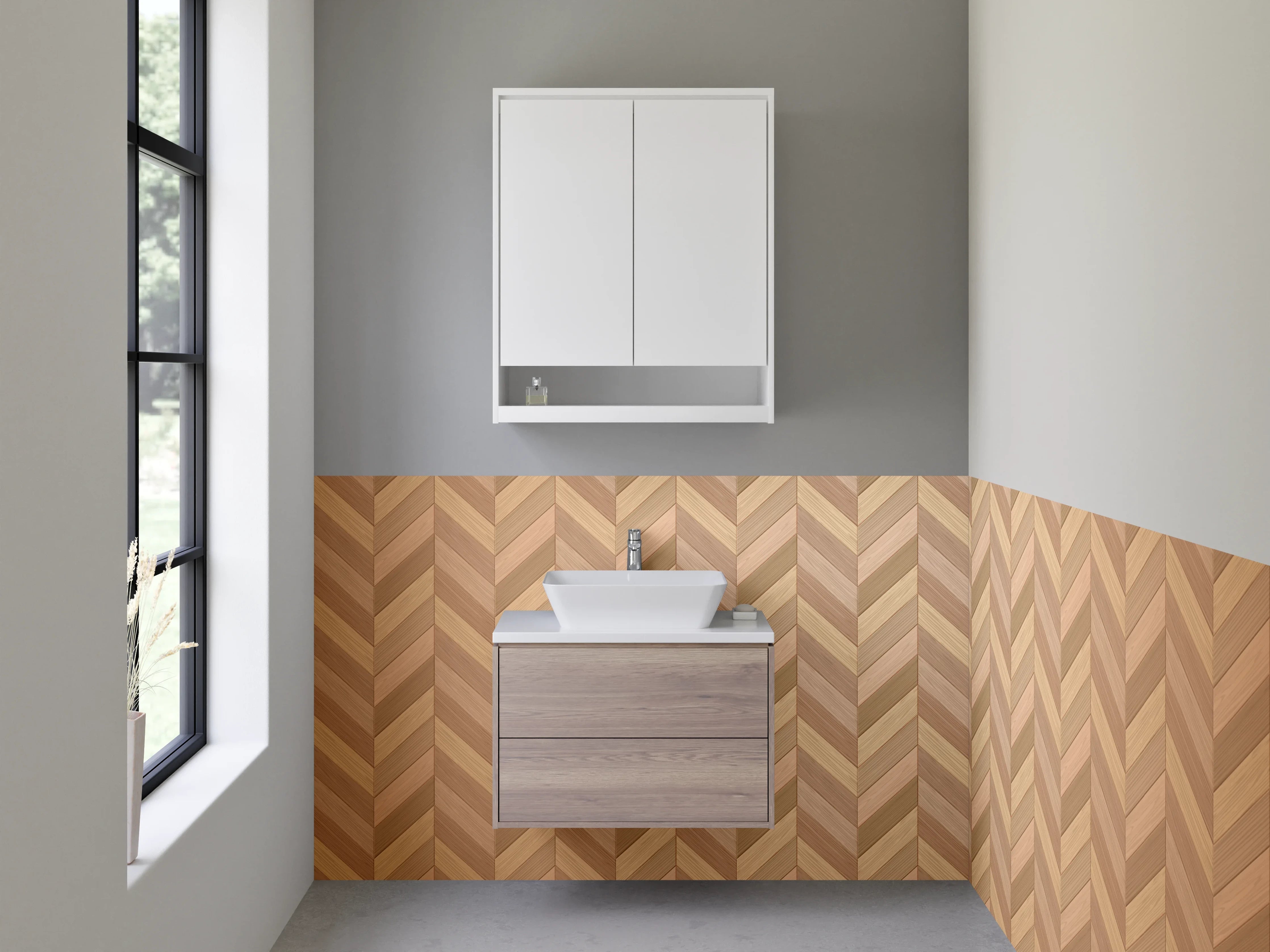 Waschbecken-Rückwand - Chevron Holz Muster Tapete