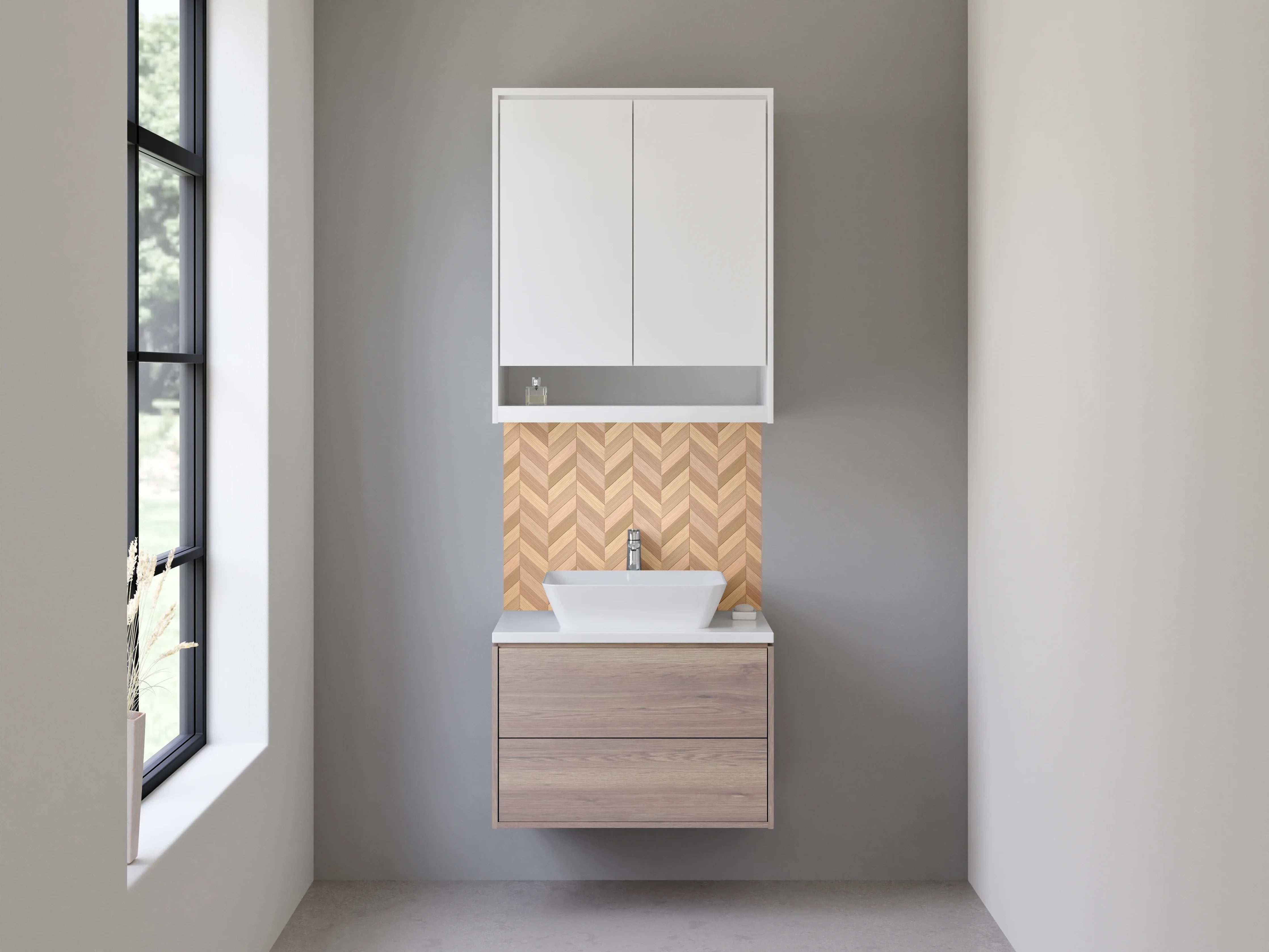Waschbecken-Rückwand - Chevron Holz Muster Tapete