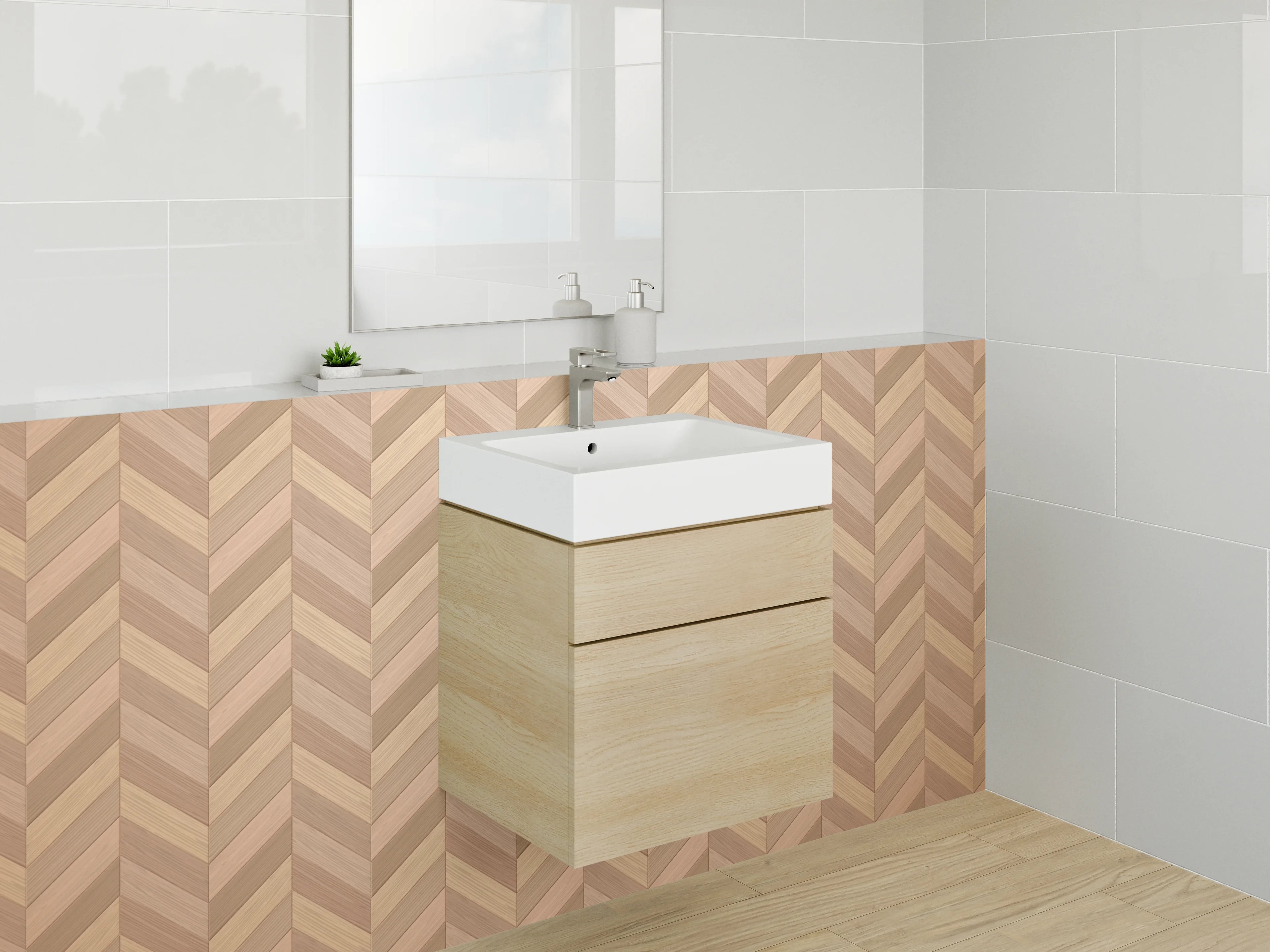 Waschbecken-Rückwand - Chevron Holz Muster Tapete