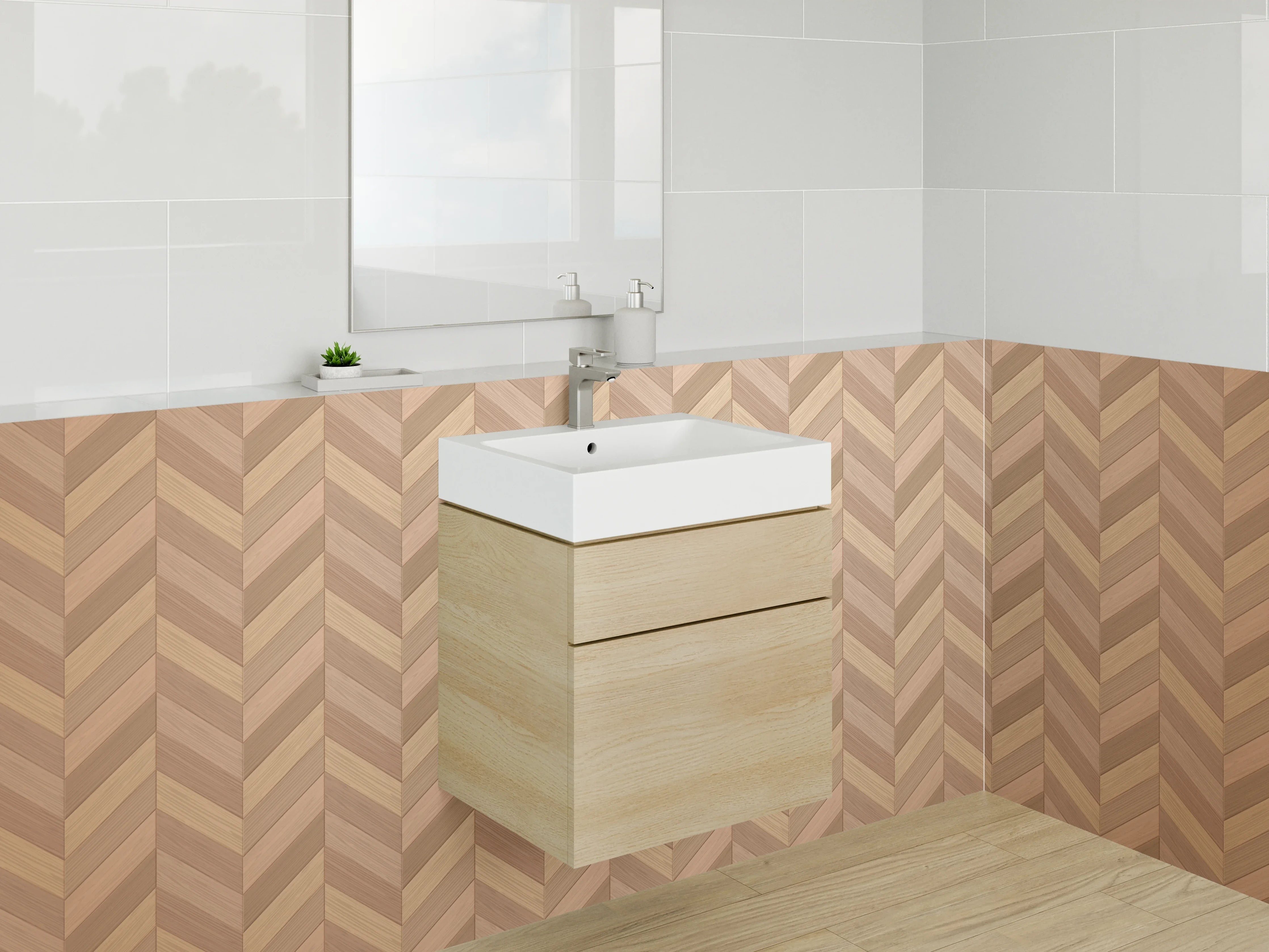 Waschbecken-Rückwand - Chevron Holz Muster Tapete