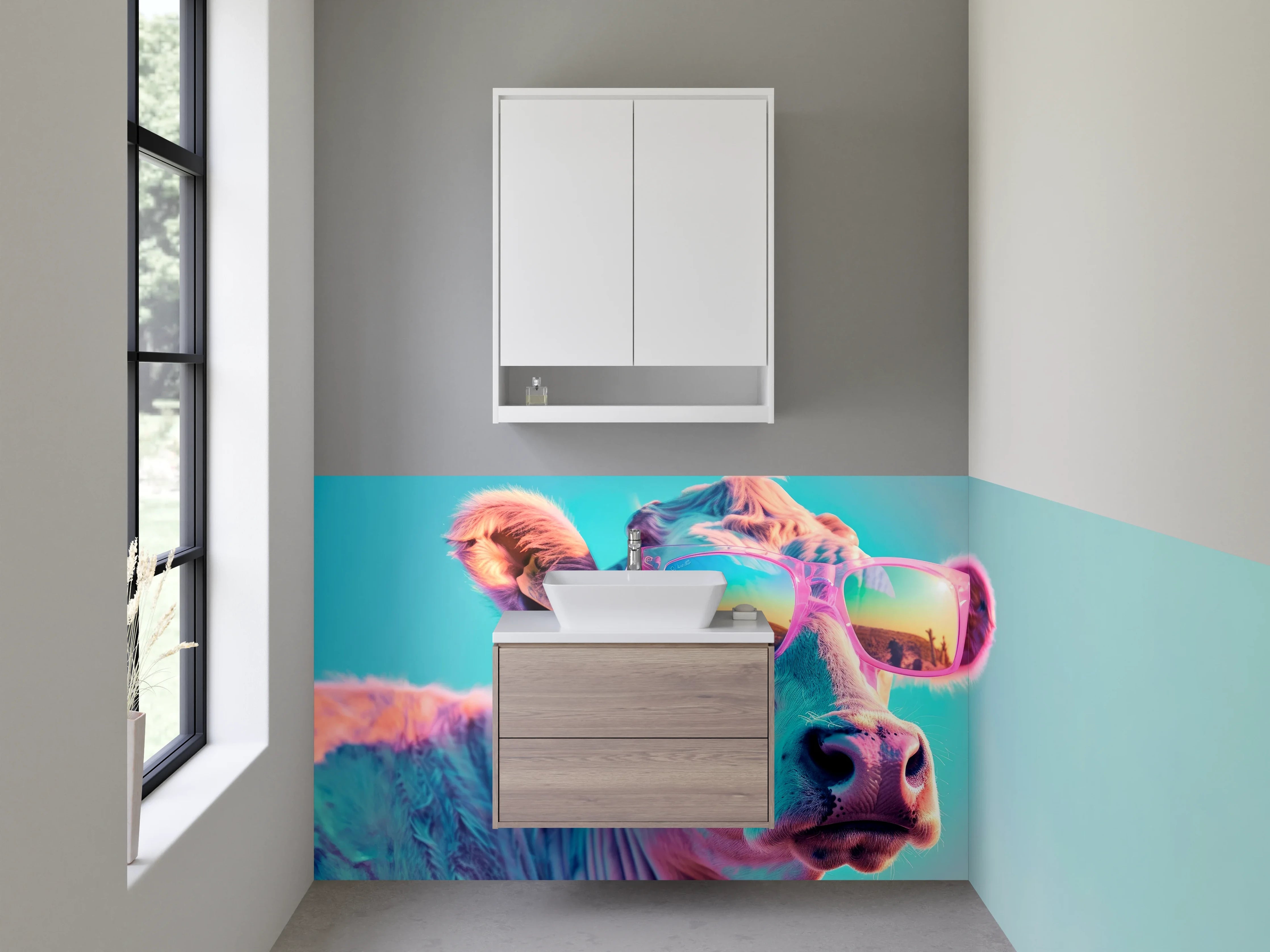 Waschbecken-Rückwand - Coole Kuh mit Sonnenbrille Kunst